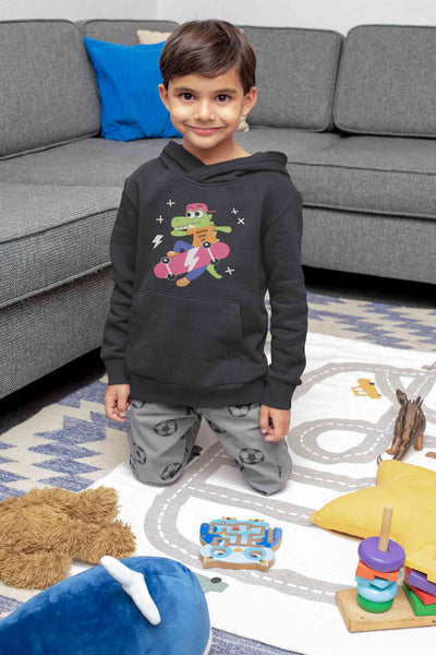 Skateboard Crocodile Cartoon Boy Hoodies-FunkyTeesClub