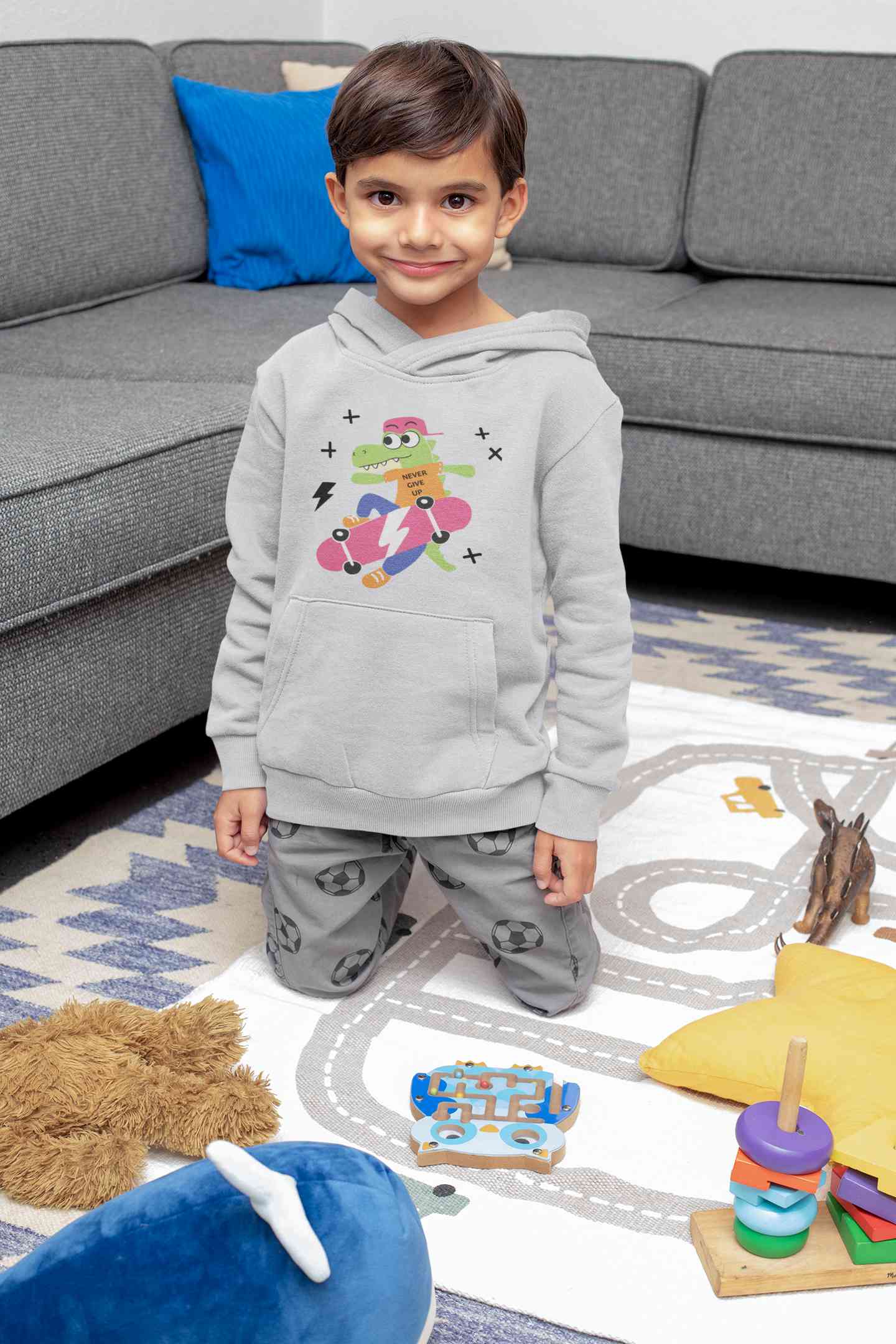 Skateboard Crocodile Cartoon Boy Hoodies-FunkyTeesClub