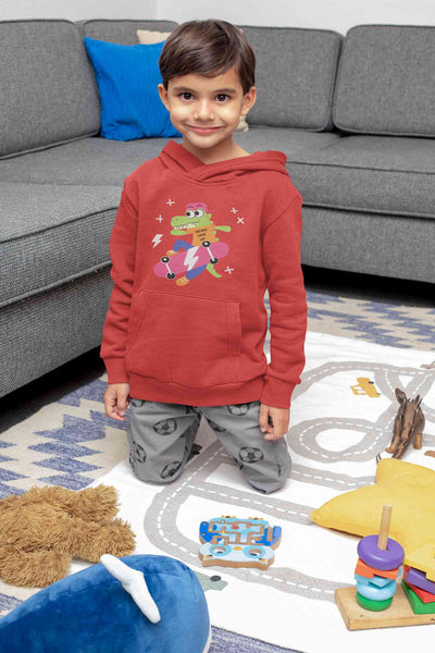 Skateboard Crocodile Cartoon Boy Hoodies-FunkyTeesClub