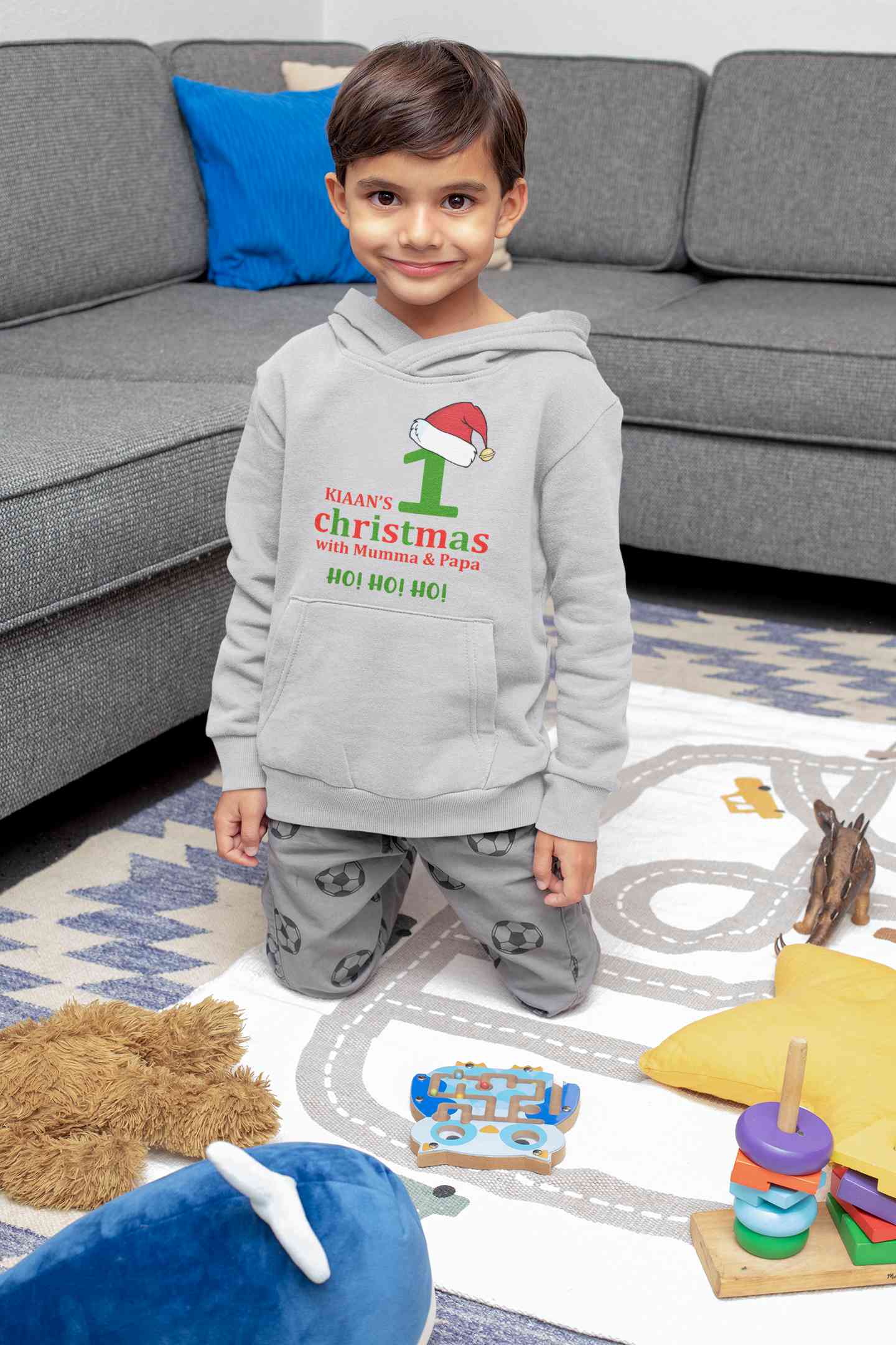 Customized Name 1st Christmas With Mumma & Papa Boy Hoodies-FunkyTeesClub