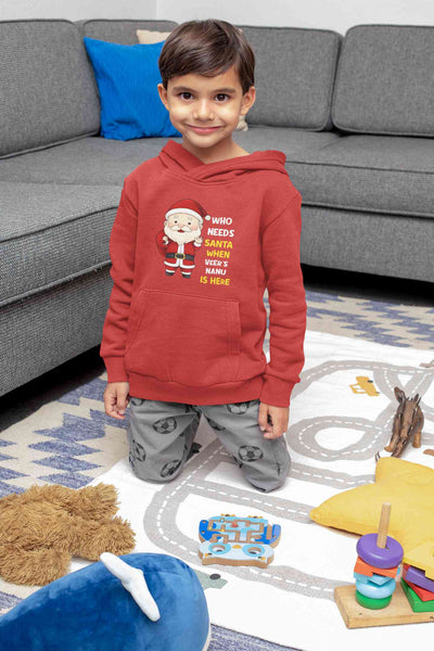 Customized Name Santa Nanu Is Here Christmas Boy Hoodies-FunkyTeesClub