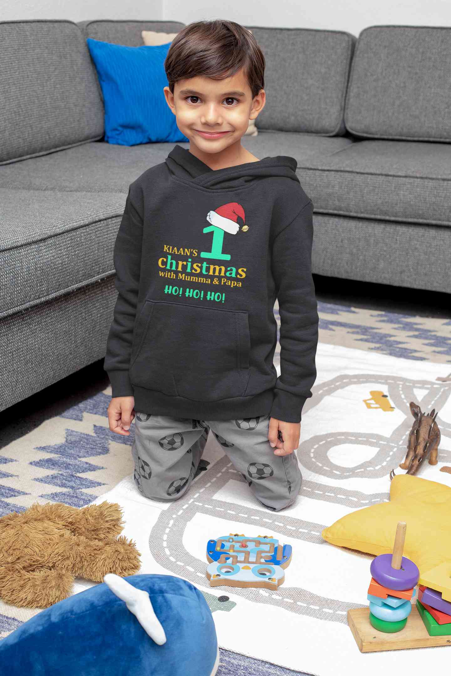 Customized Name 1st Christmas With Mumma & Papa Boy Hoodies-FunkyTeesClub