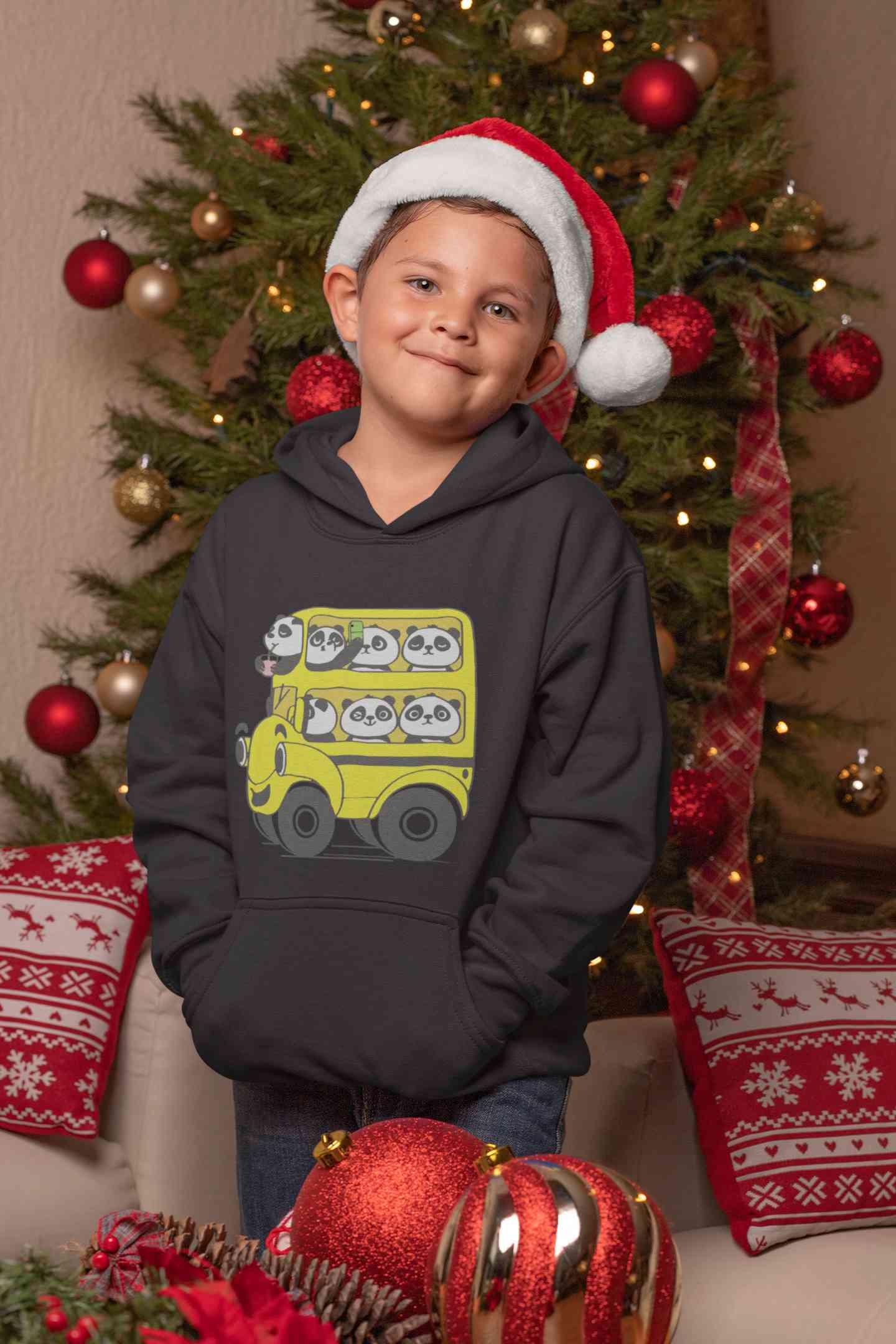 Panda Yellow Bus Cartoon Boy Hoodies-FunkyTeesClub
