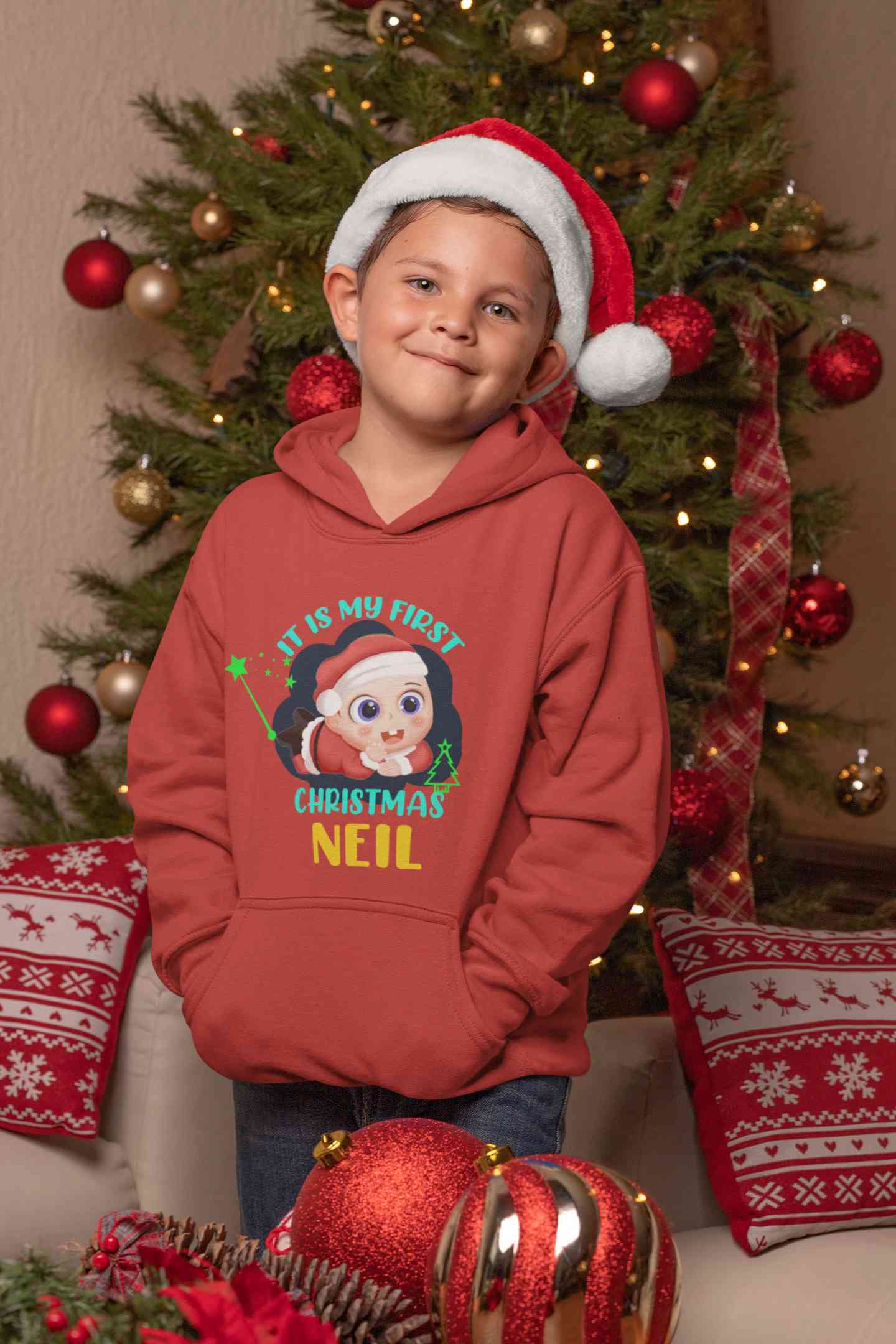 Customized Name It Is My First Christmas Boy Hoodies-FunkyTeesClub