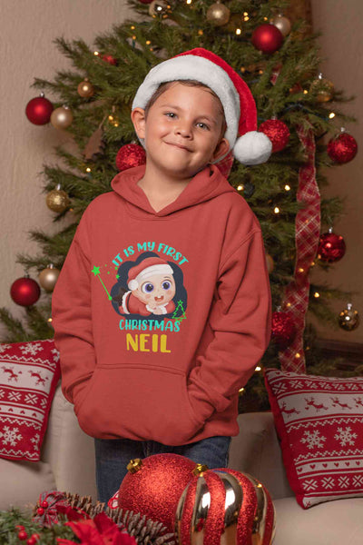 Customized Name It Is My First Christmas Boy Hoodies-FunkyTeesClub