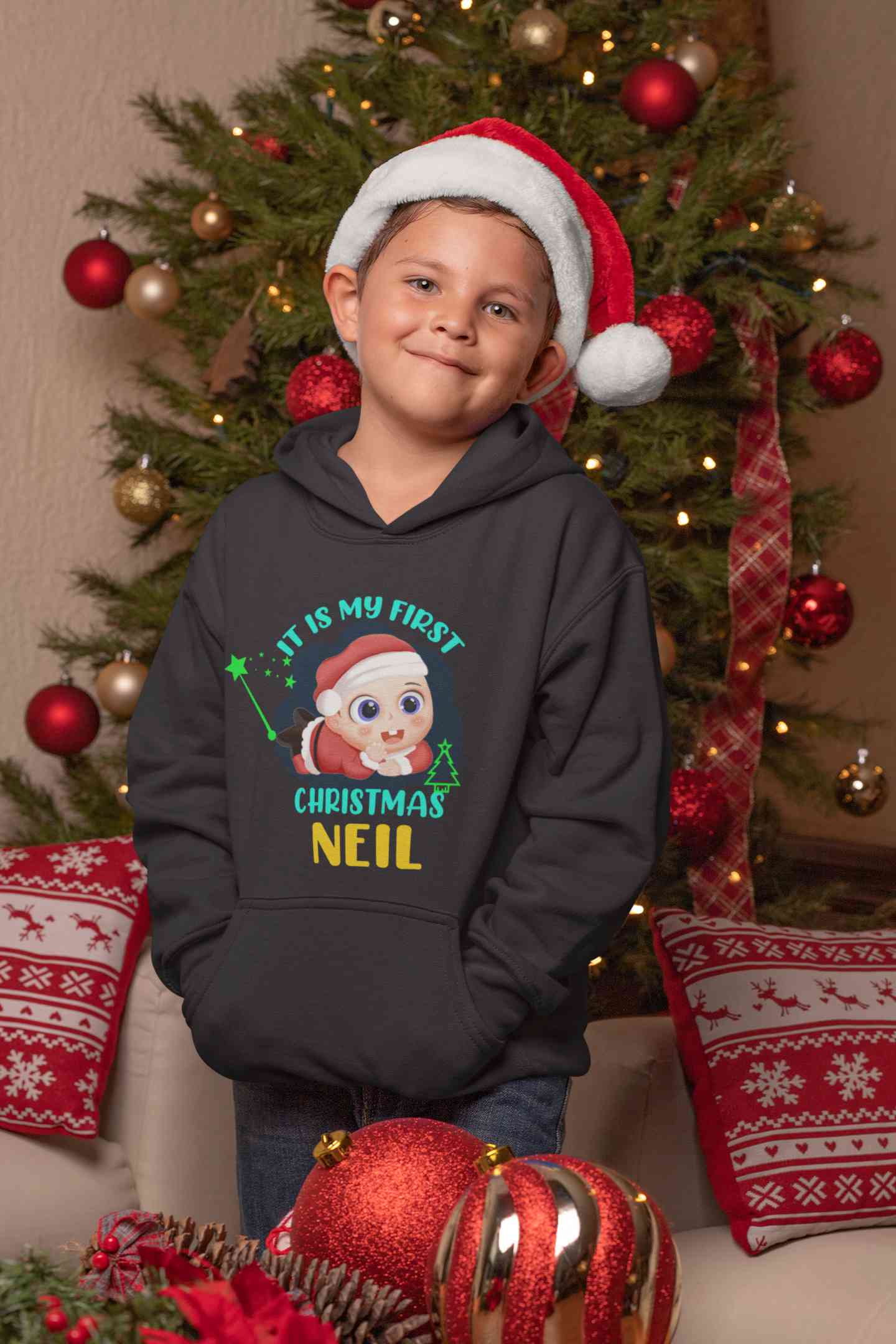 Customized Name It Is My First Christmas Boy Hoodies-FunkyTeesClub