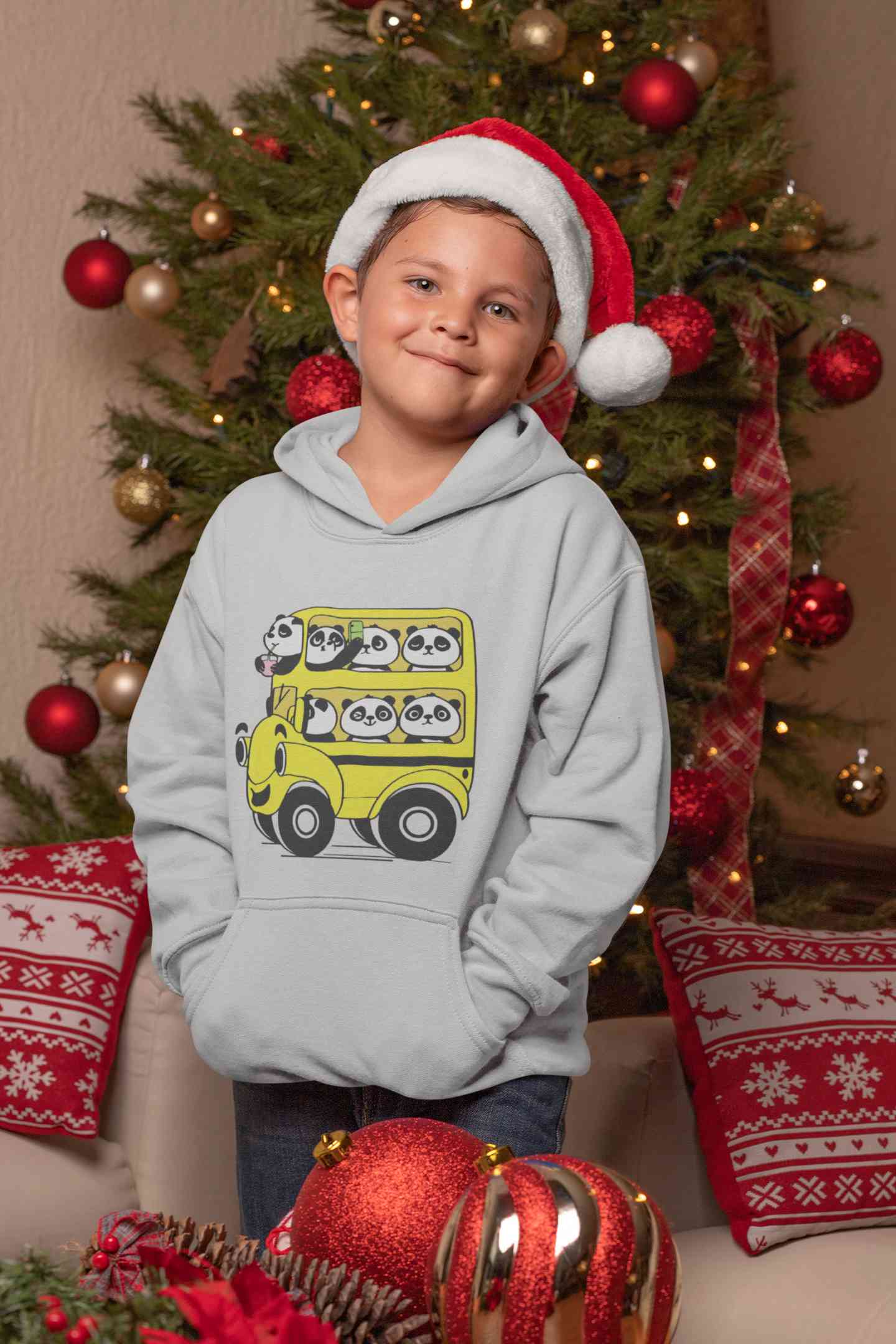 Panda Yellow Bus Cartoon Boy Hoodies-FunkyTeesClub