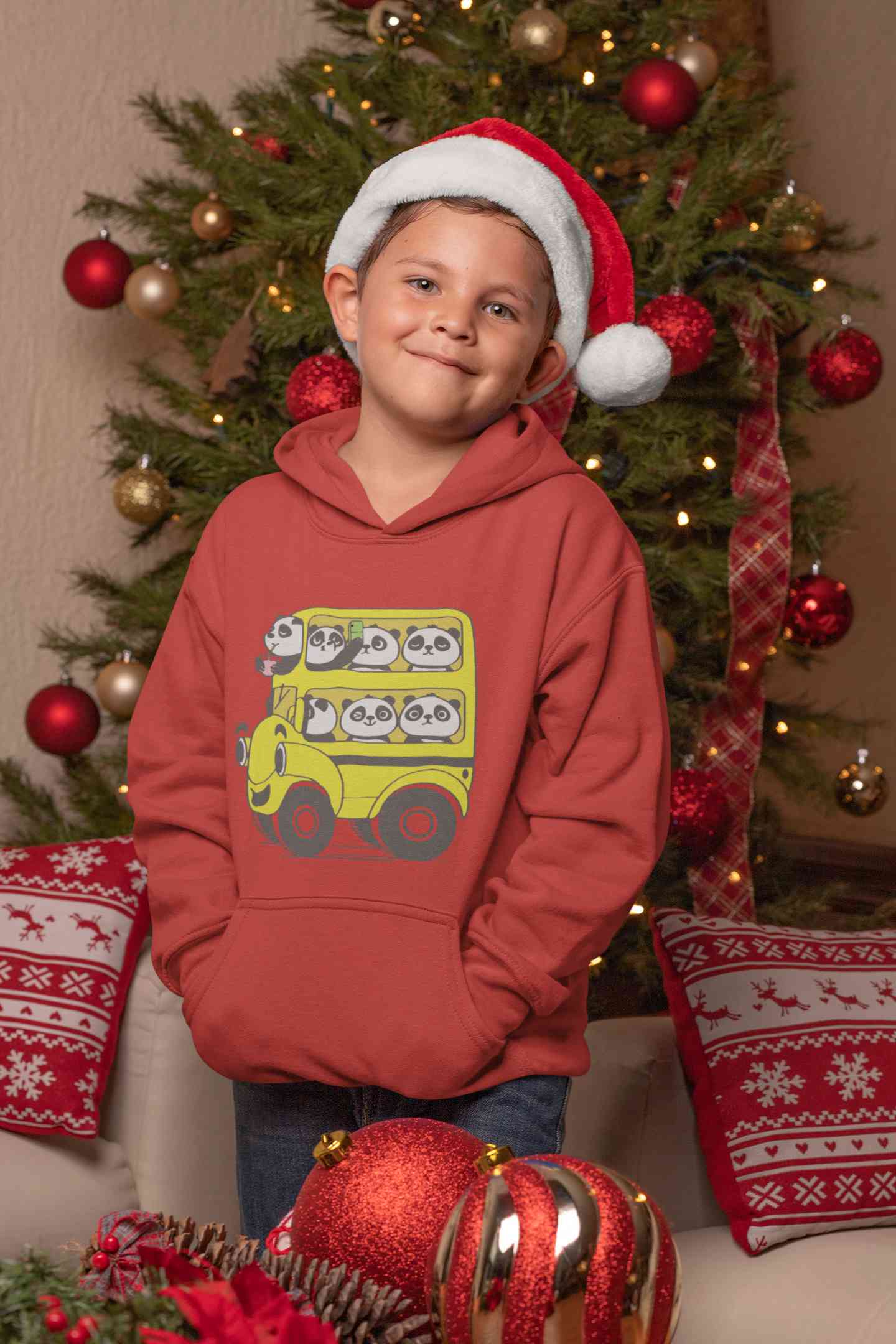 Panda Yellow Bus Cartoon Boy Hoodies-FunkyTeesClub