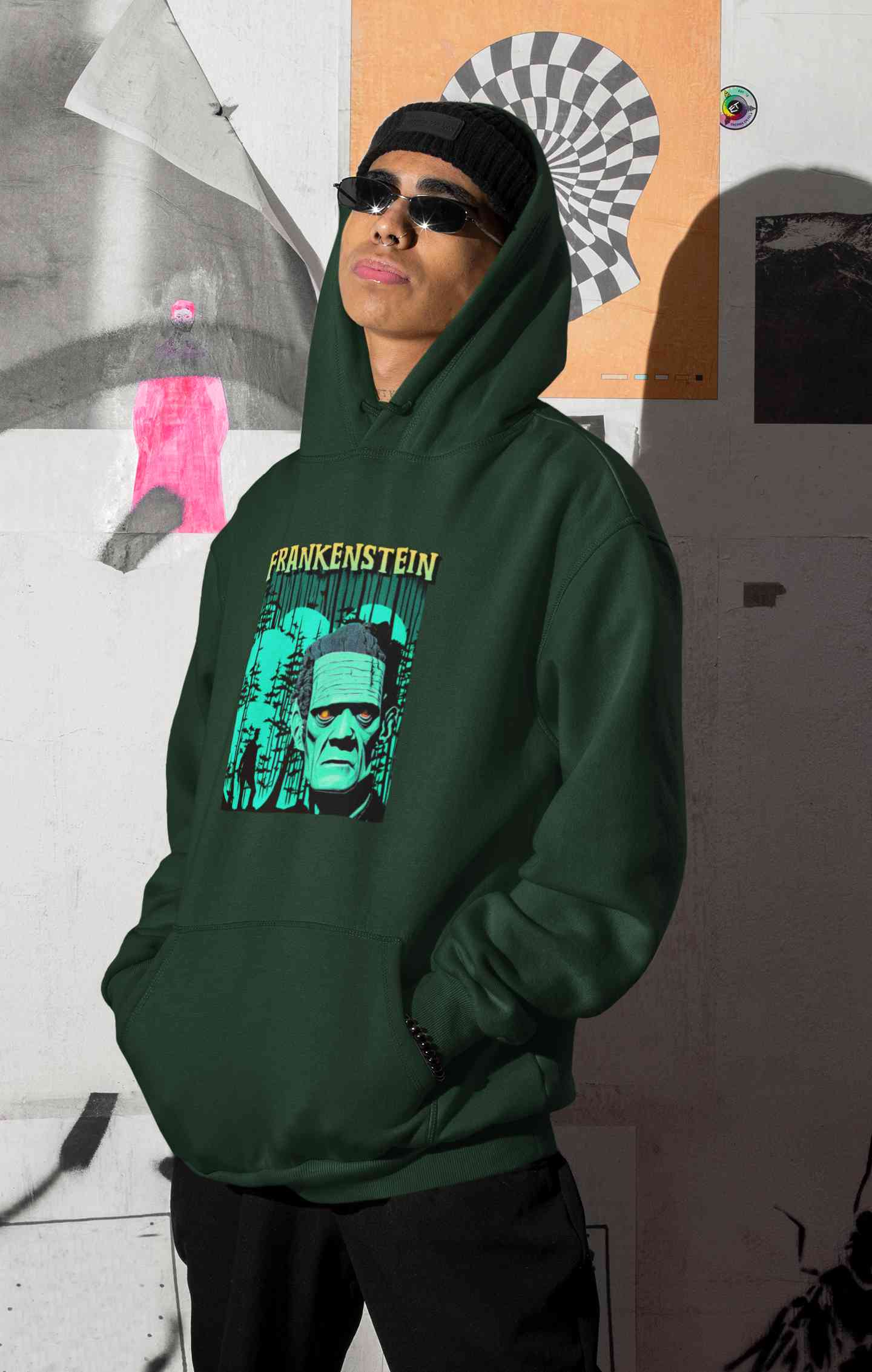 Horror Theme Frankenstein Men Hoodies-FunkyTeesClub
