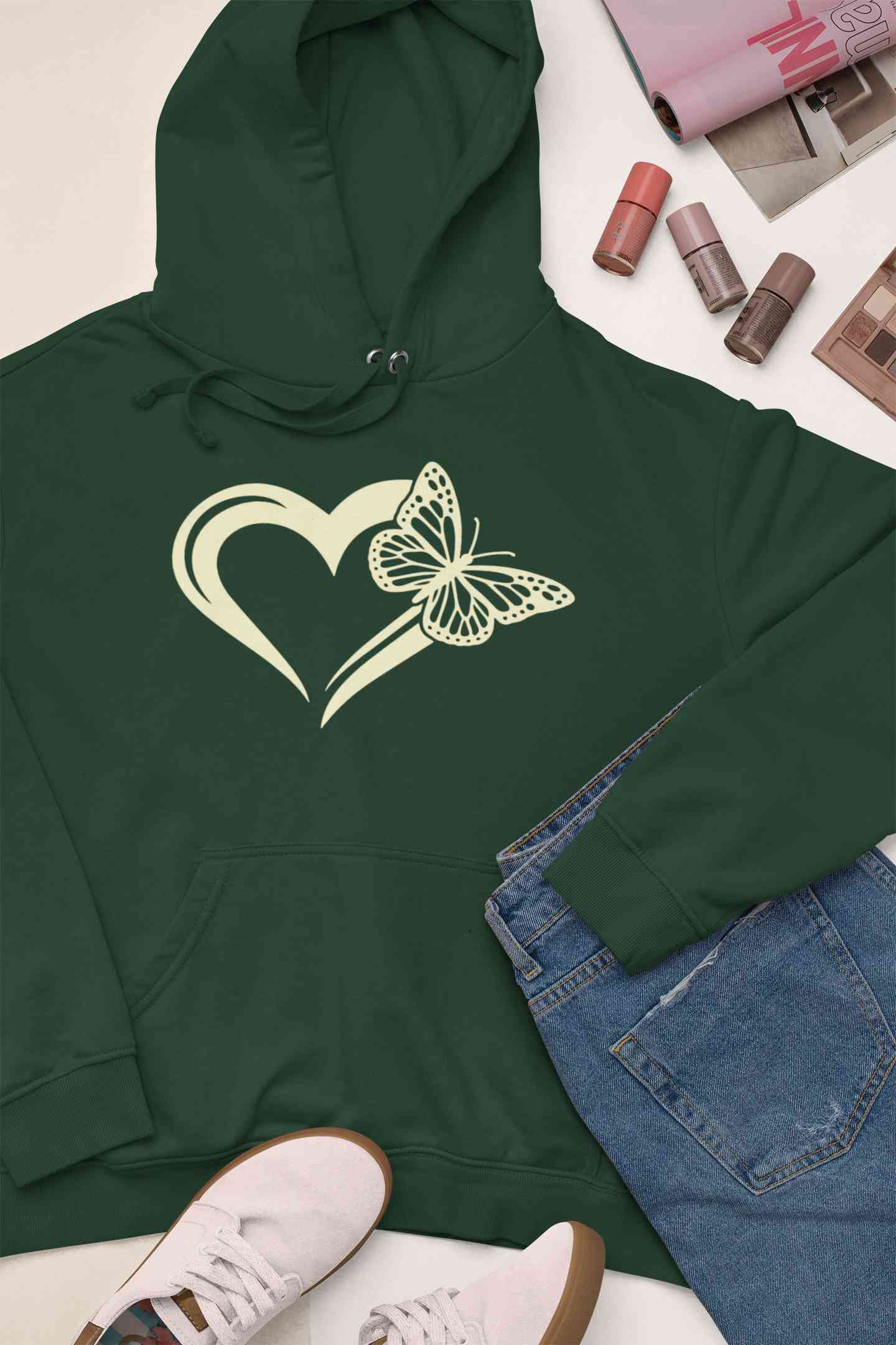 Heart Butterfly Vector Hoodies for Women-FunkyTeesClub