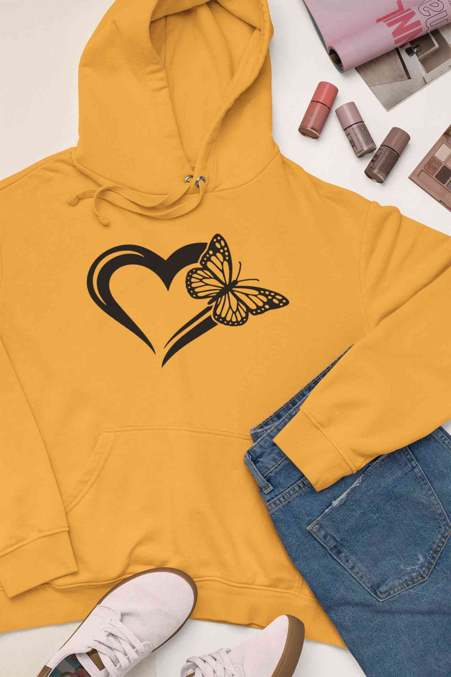 Heart Butterfly Vector Hoodies for Women-FunkyTeesClub