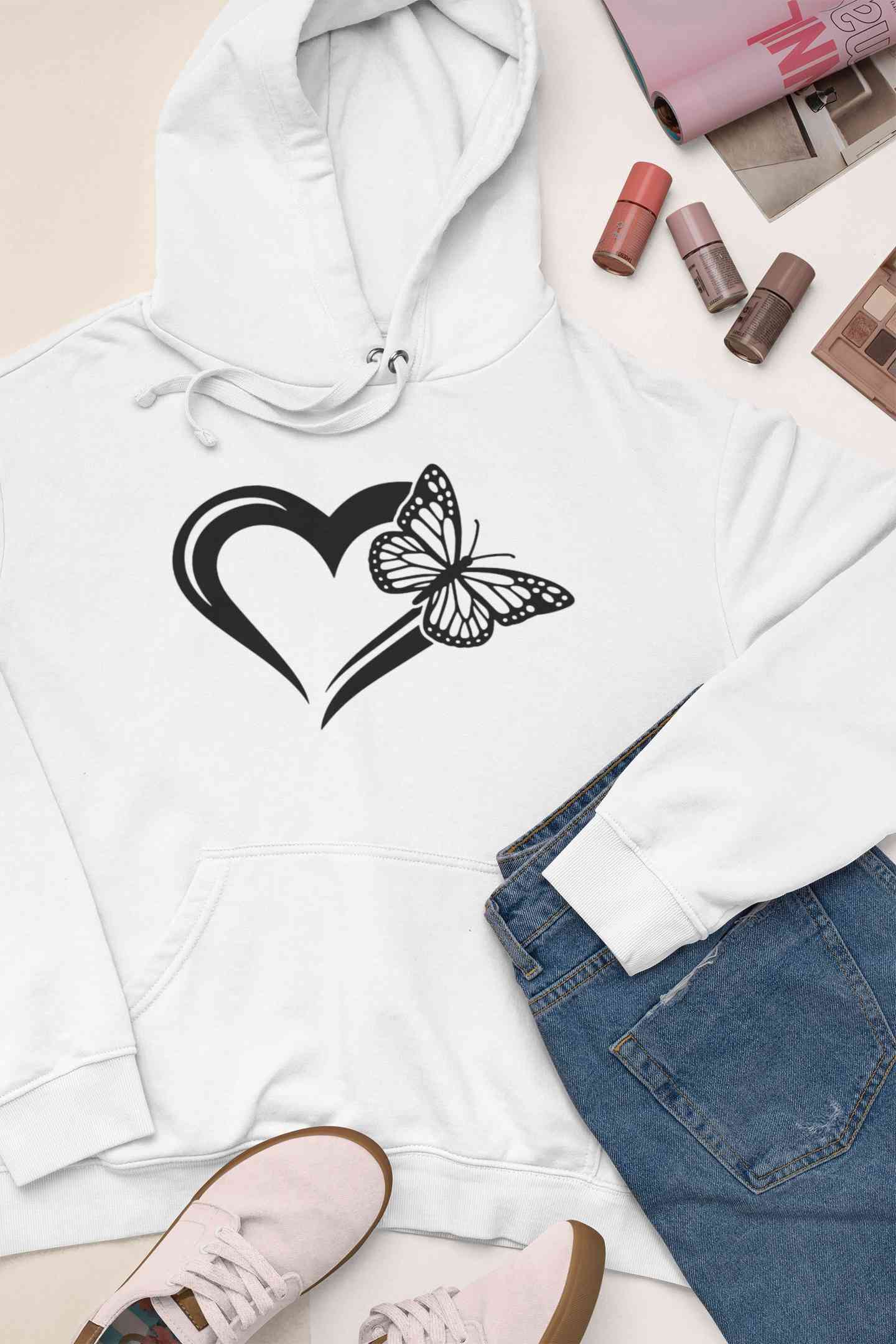 Heart Butterfly Vector Hoodies for Women-FunkyTeesClub