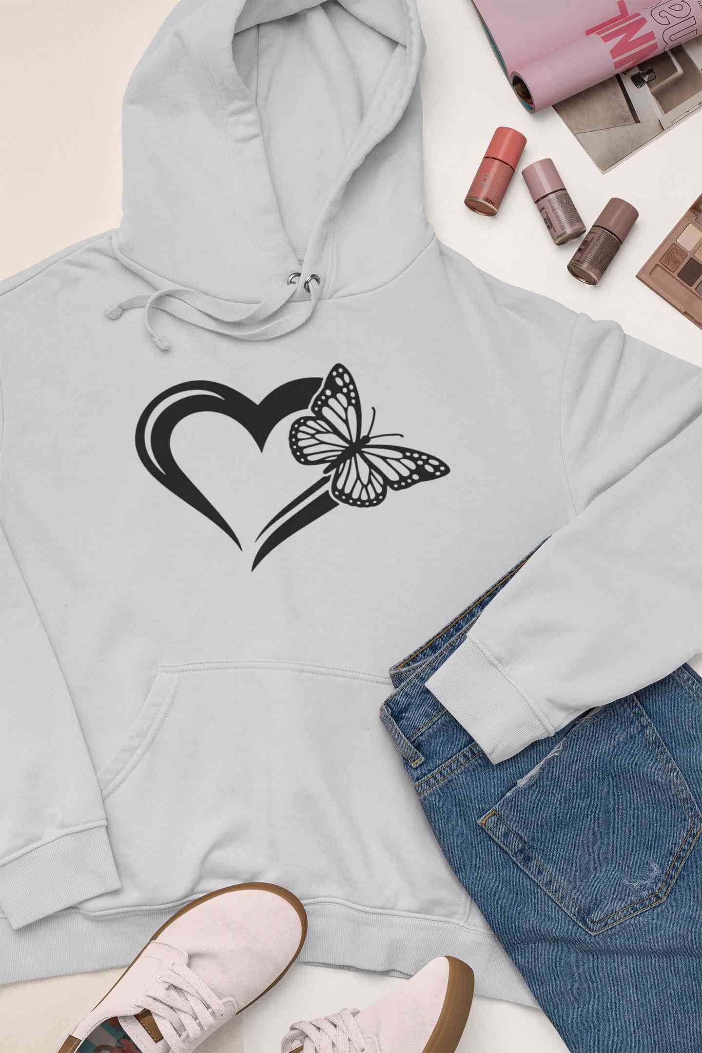 Heart Butterfly Vector Hoodies for Women-FunkyTeesClub