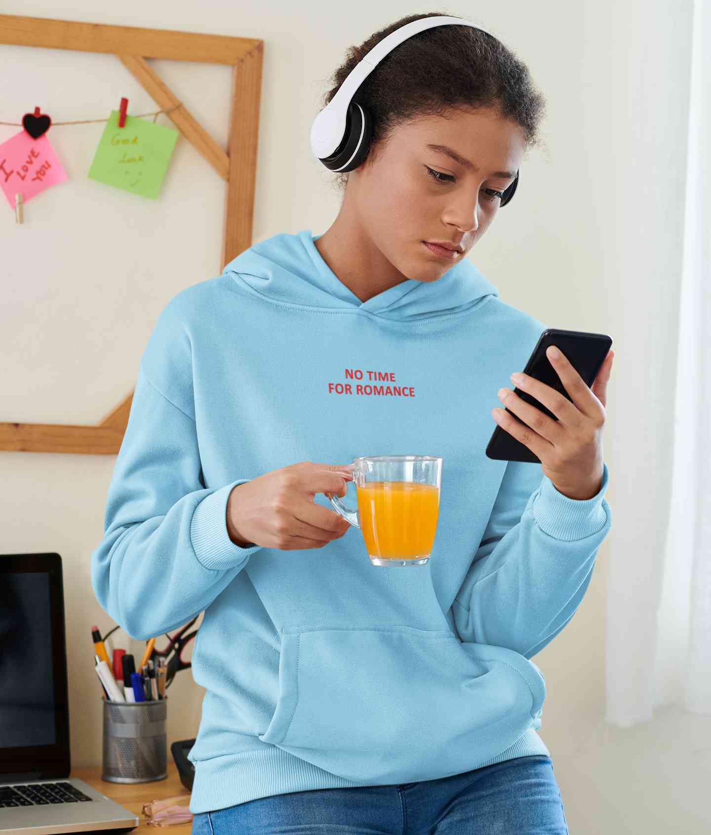 No Time For Romance Minimals Hoodies for Women-FunkyTeesClub