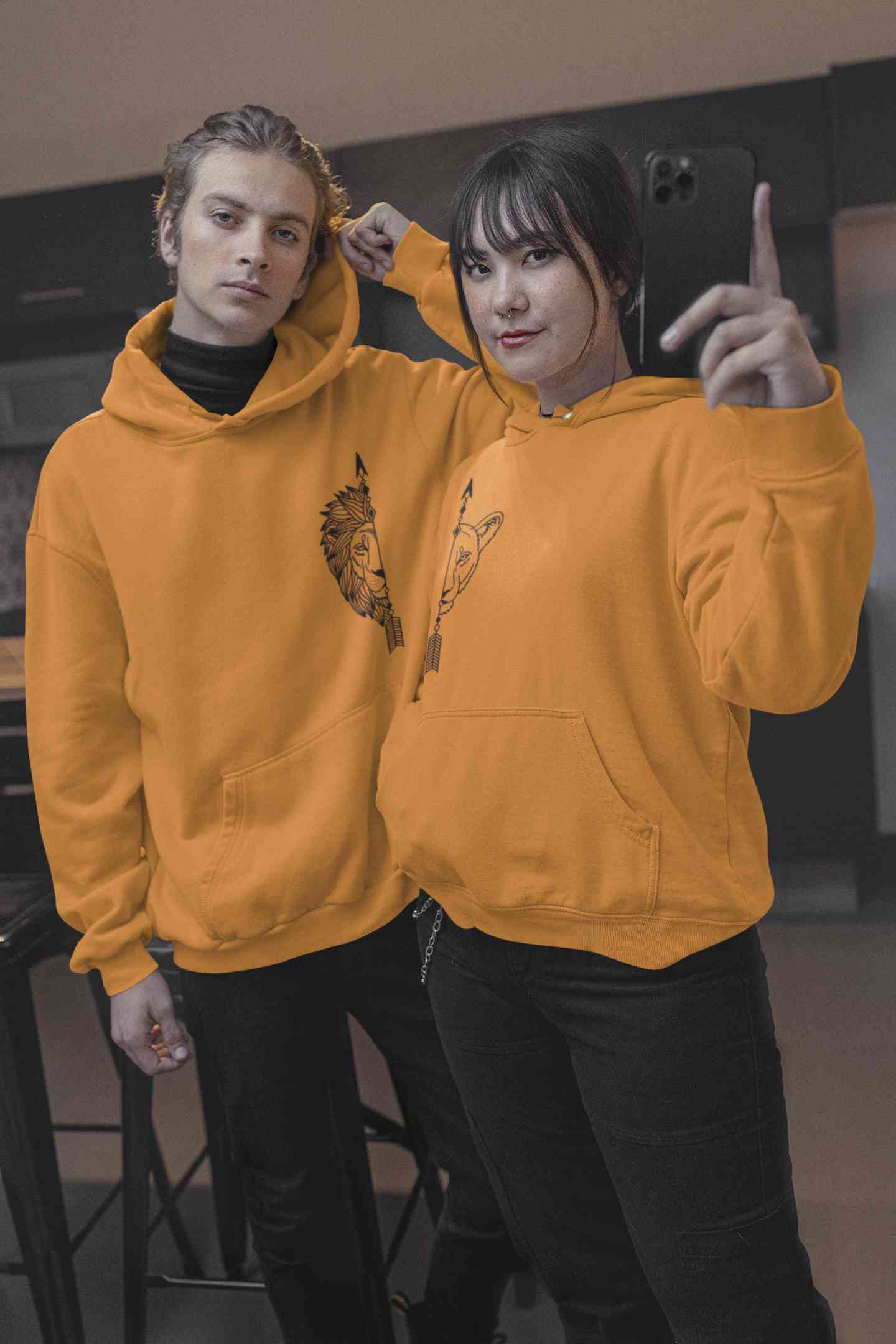 Lion and Lioness Couples Lovey Dovey Hoodie-FunkyTeesClub