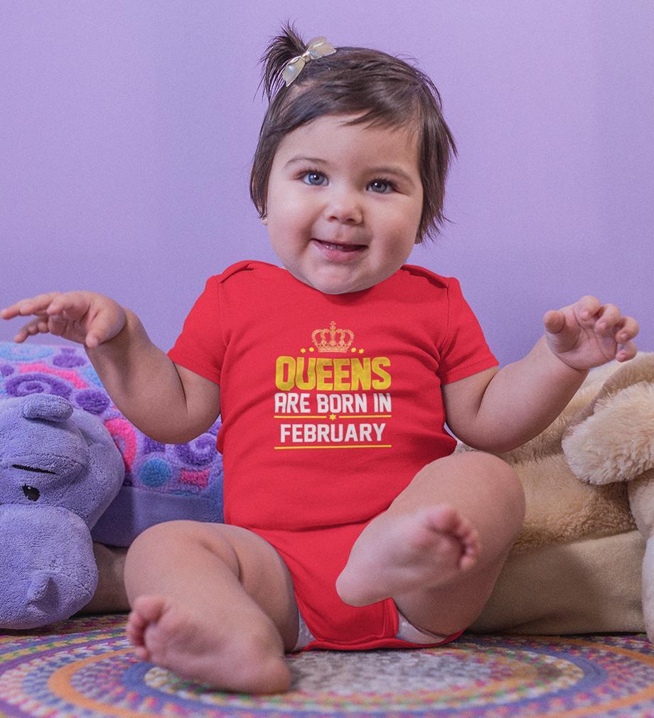 Queens Are  Born In February Rompers for Baby Girl- FunkyTradition FunkyTradition