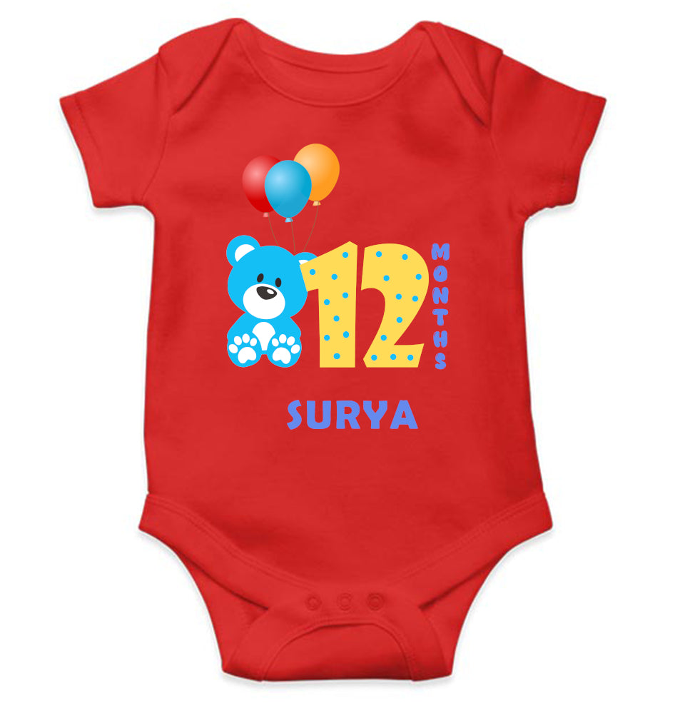 Custom Name Twelve Month Rompers for Baby Boy- FunkyTeesClub