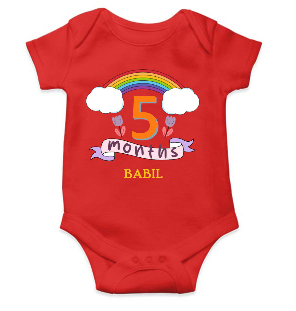 Custom Name Fifth Month Rompers for Baby Boy- FunkyTeesClub