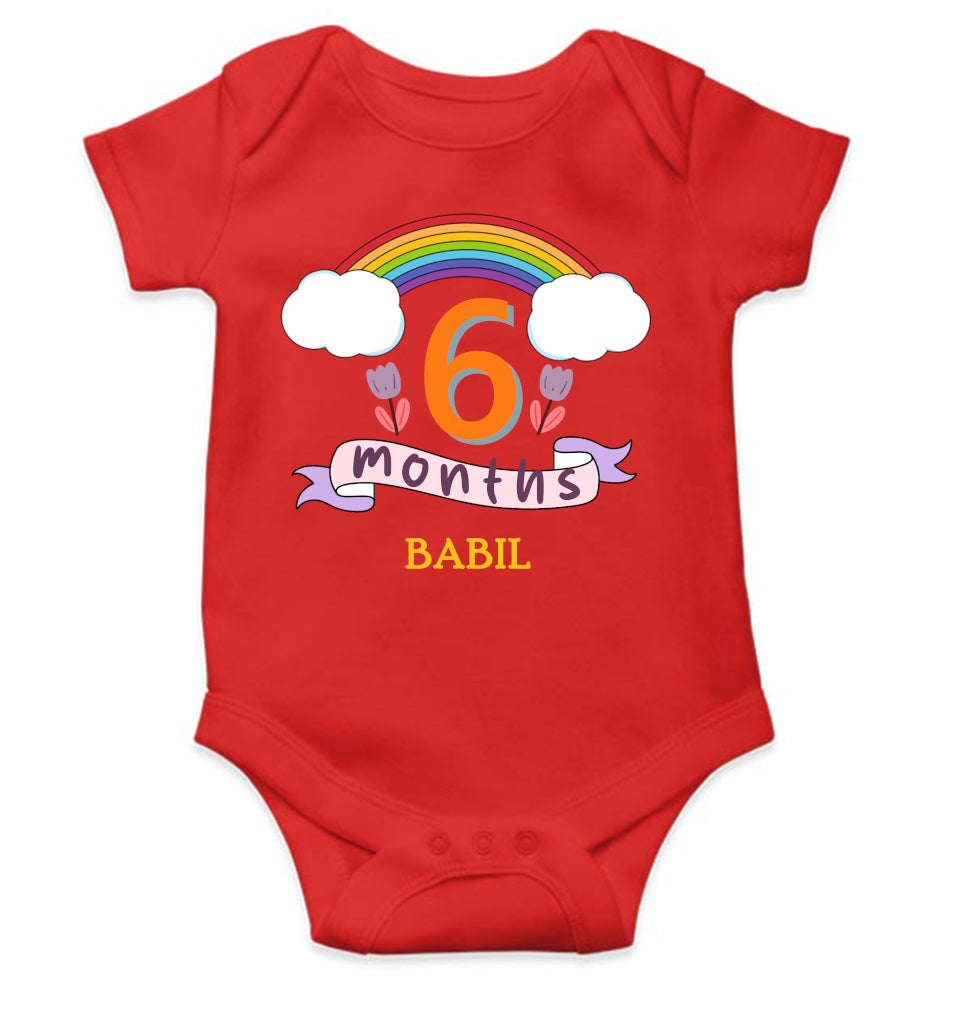 Custom Name Sixth Month Rompers for Baby Boy- FunkyTeesClub