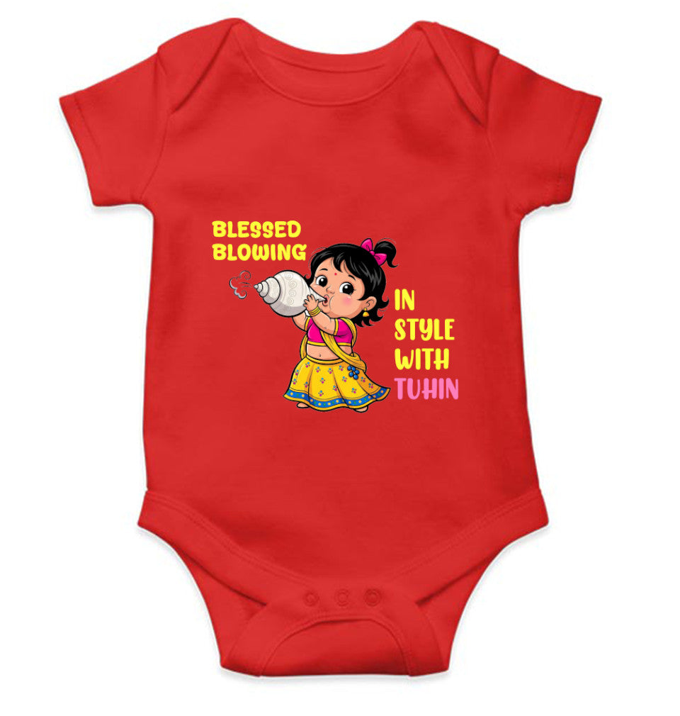 Blessed Blowing Durga Pooja Rompers for Baby Girl- FunkyTeesClub