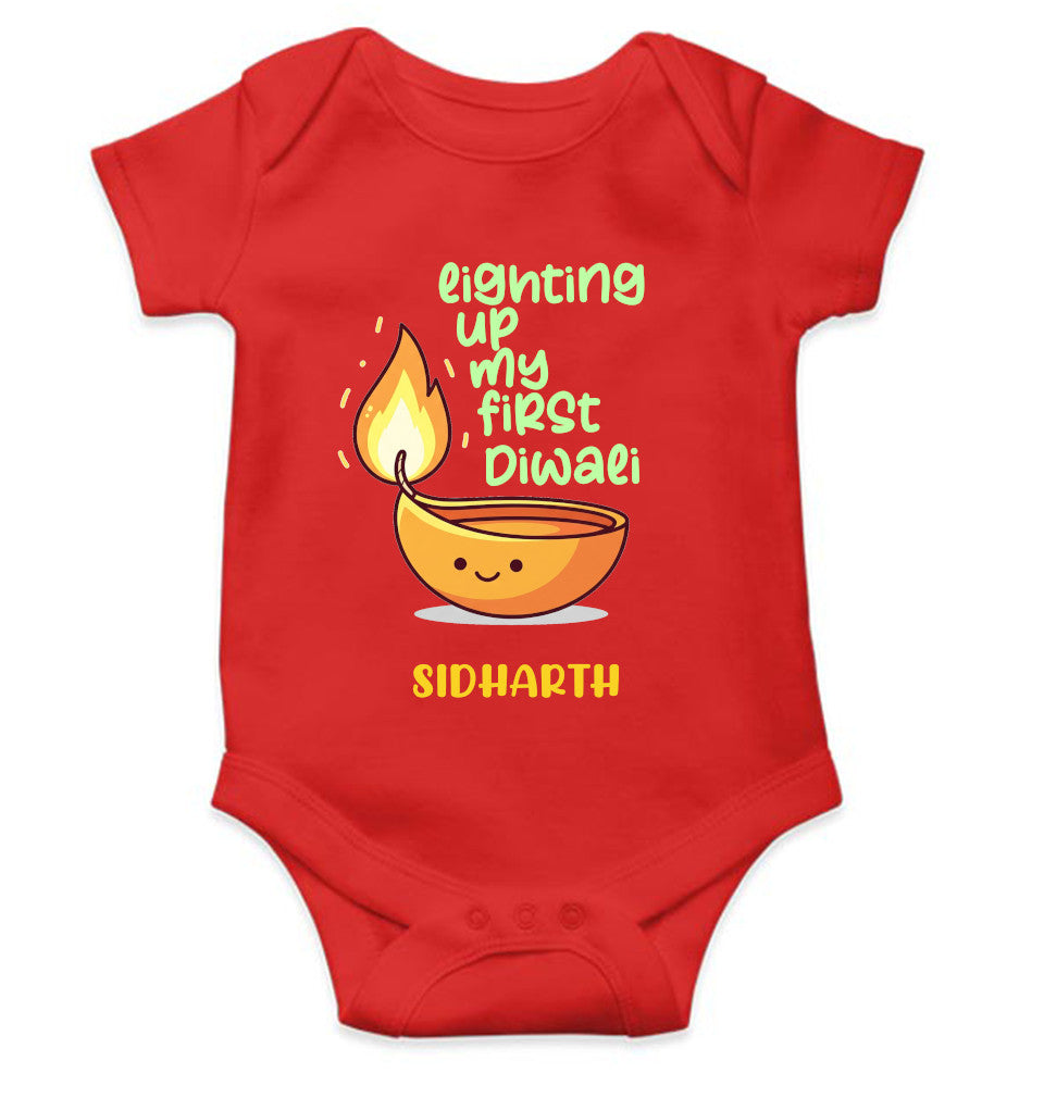 Custom Name Lighting Up My First Diwali Rompers for Baby Boy- FunkyTeesClub