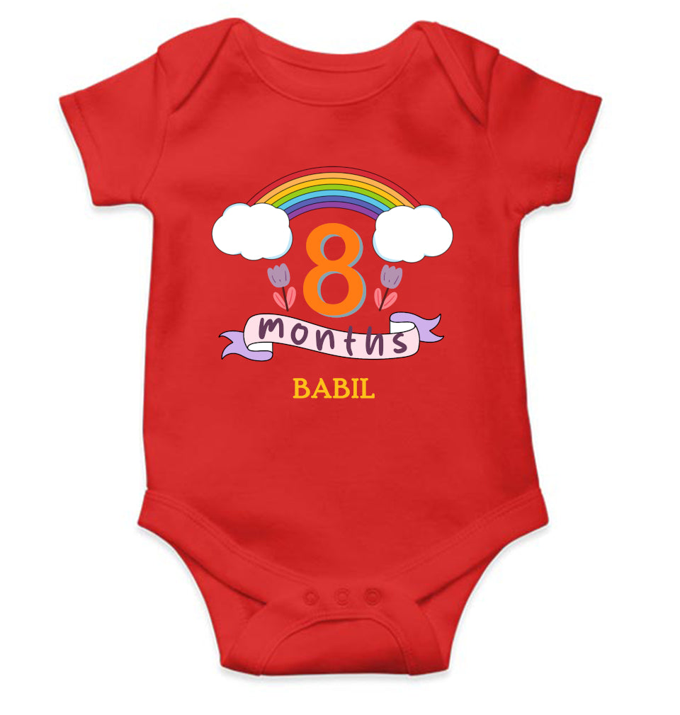 Custom Name Eighth Month Rompers for Baby Boy- FunkyTeesClub