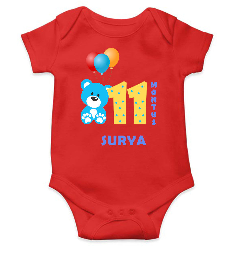 Custom Name Eleventh Month Rompers for Baby Boy- FunkyTeesClub