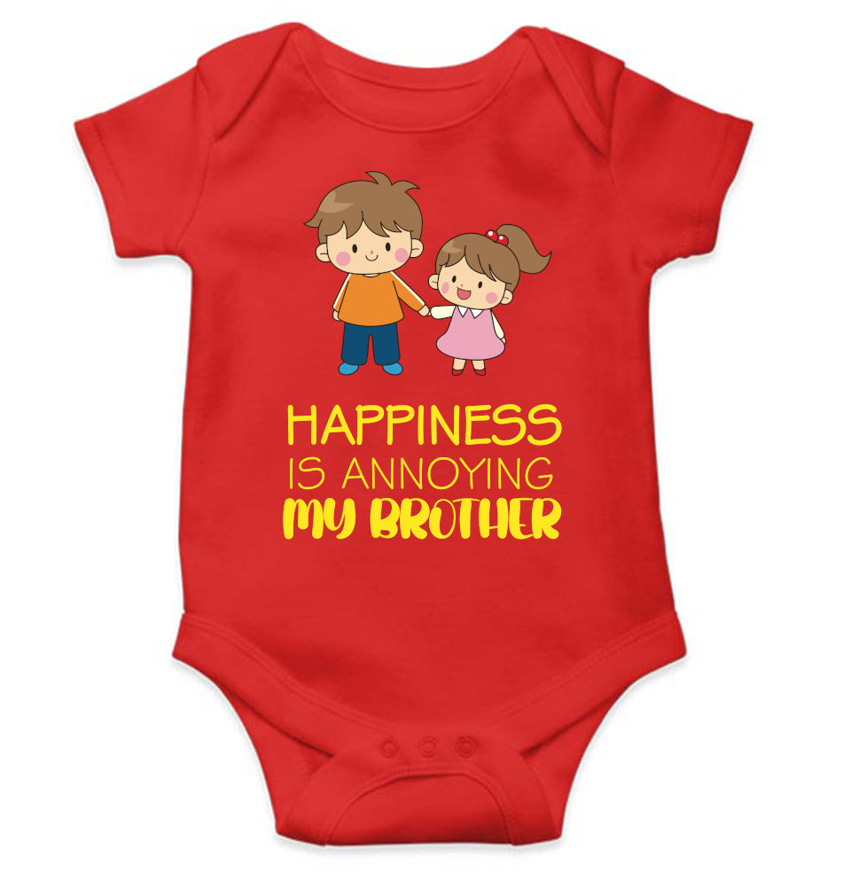 Happiness Is Annoying My Brother Rakshabandhan Rompers for Baby Girl- FunkyTeesClub