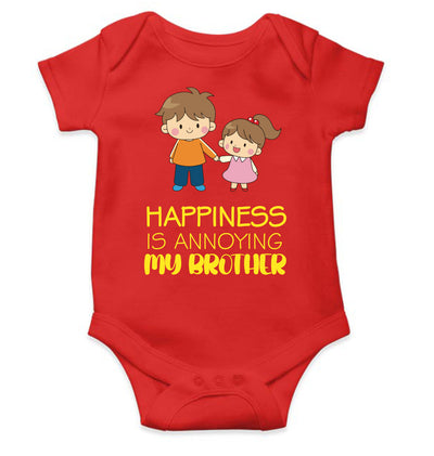 Happiness Is Annoying My Brother Rakshabandhan Rompers for Baby Girl- FunkyTeesClub