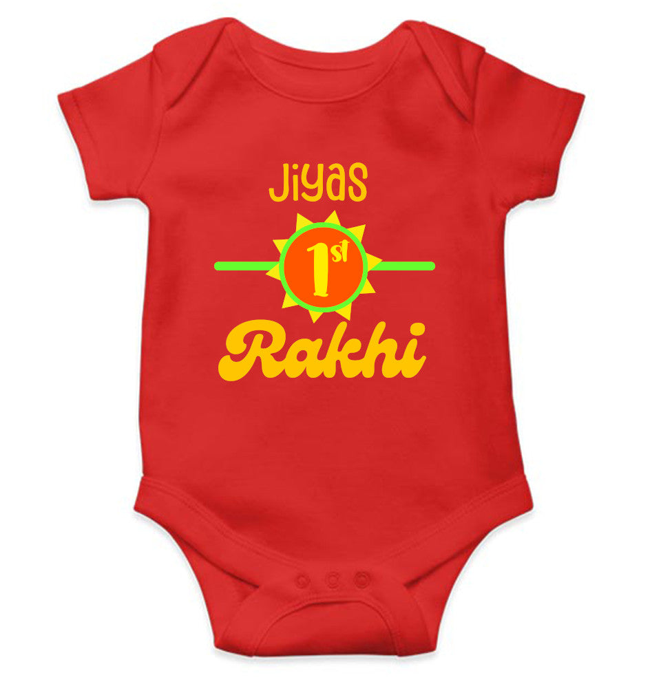 Custom Name My First Rakhi Rakshabandhan Rompers for Baby Girl- FunkyTeesClub