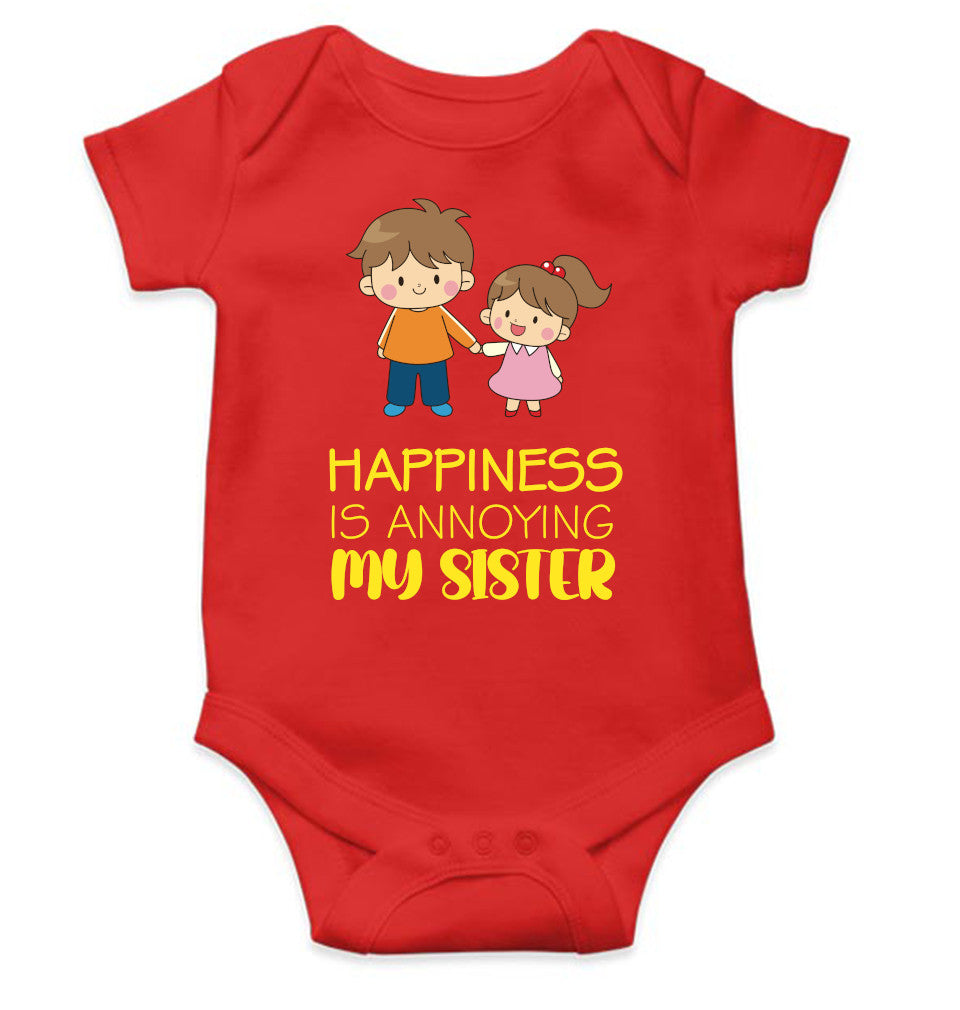 Happiness Is Annoying My Sister Rakshabadhan Rompers for Baby Boy- FunkyTeesClub