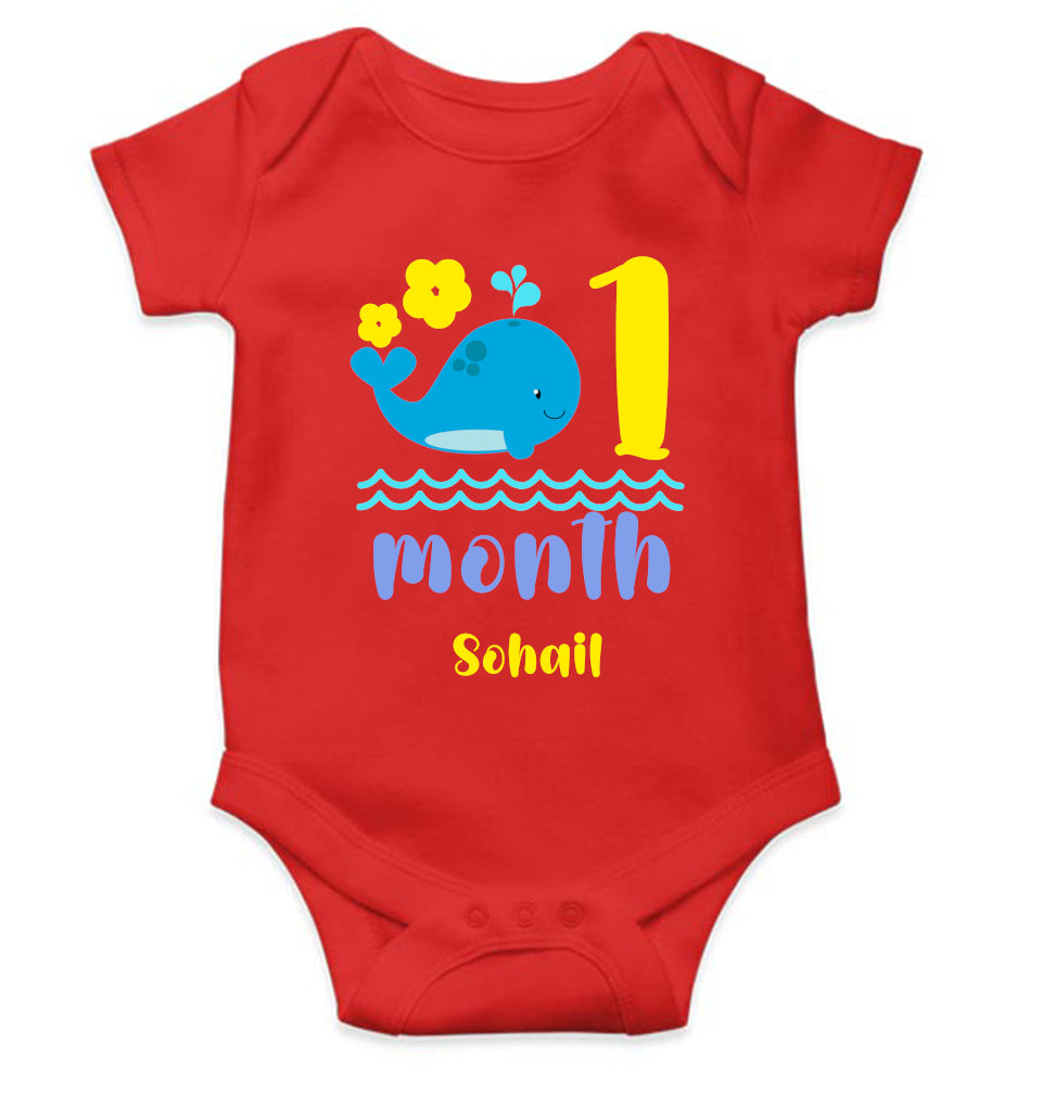 Custom Name Month One Rompers for Baby Boy- FunkyTeesClub
