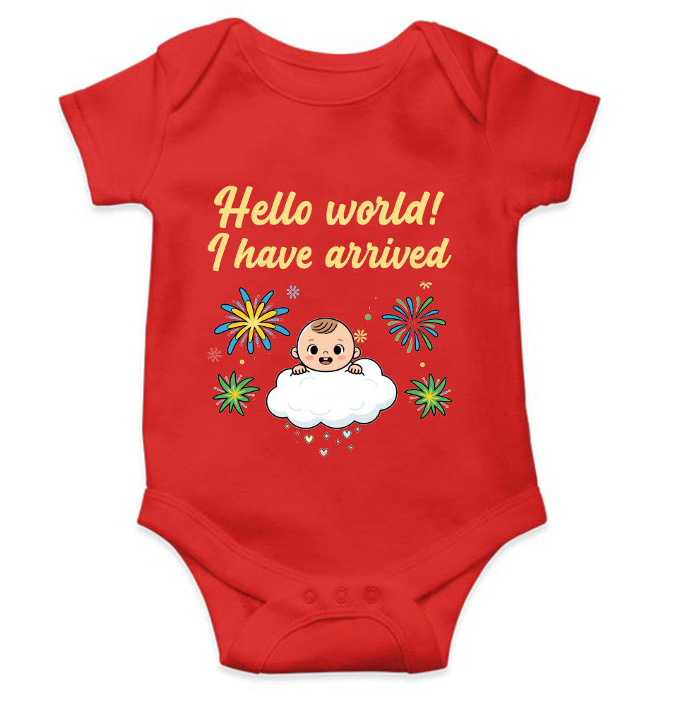 Hello World I Have Arrived New Born Rompers for Baby Boy- FunkyTeesClub
