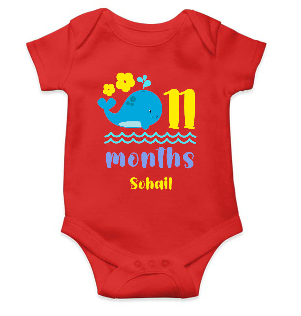 Custom Name Eleventh Month Rompers for Baby Boy- FunkyTeesClub