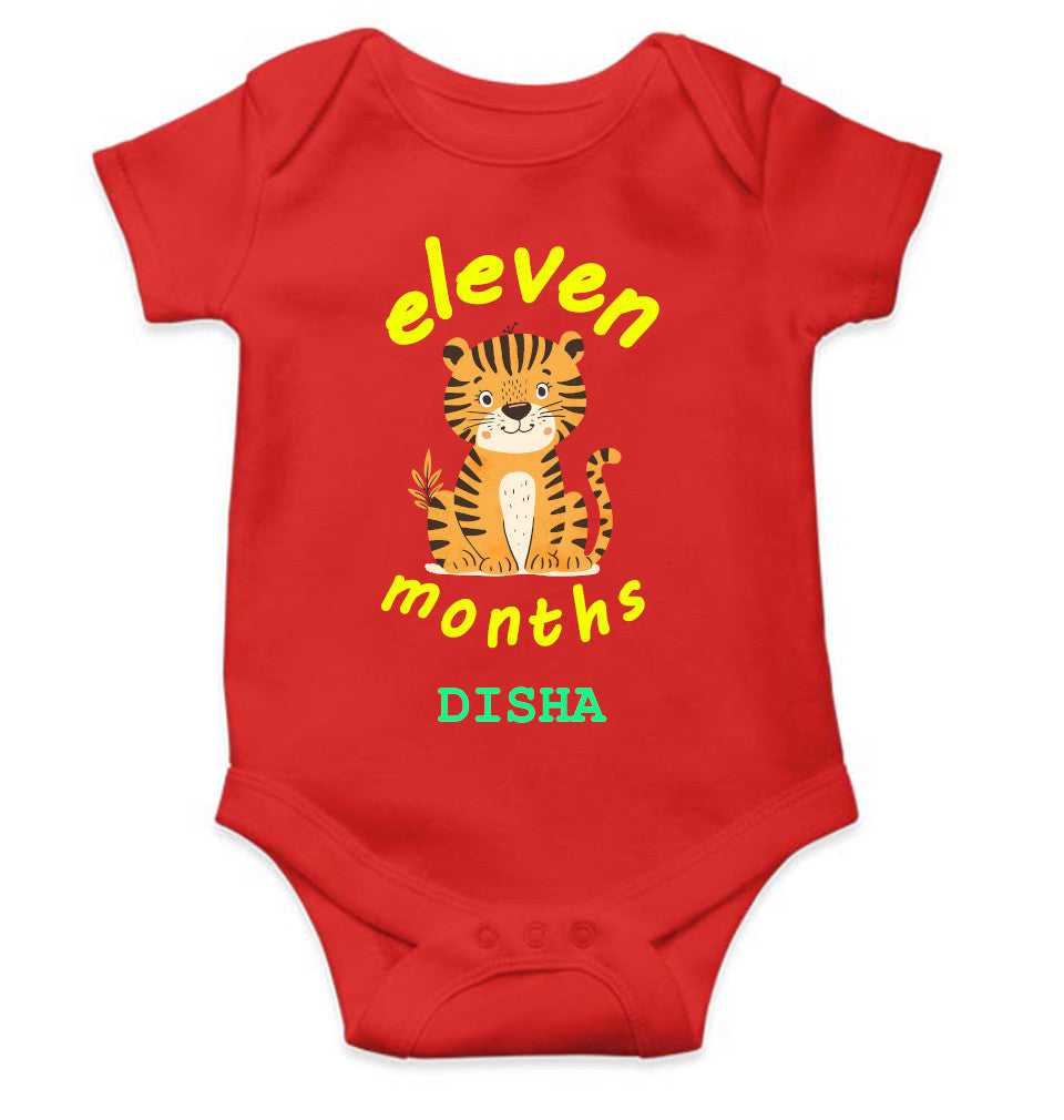 Custom Name Eleven Month Rompers for Baby Girl- FunkyTeesClub