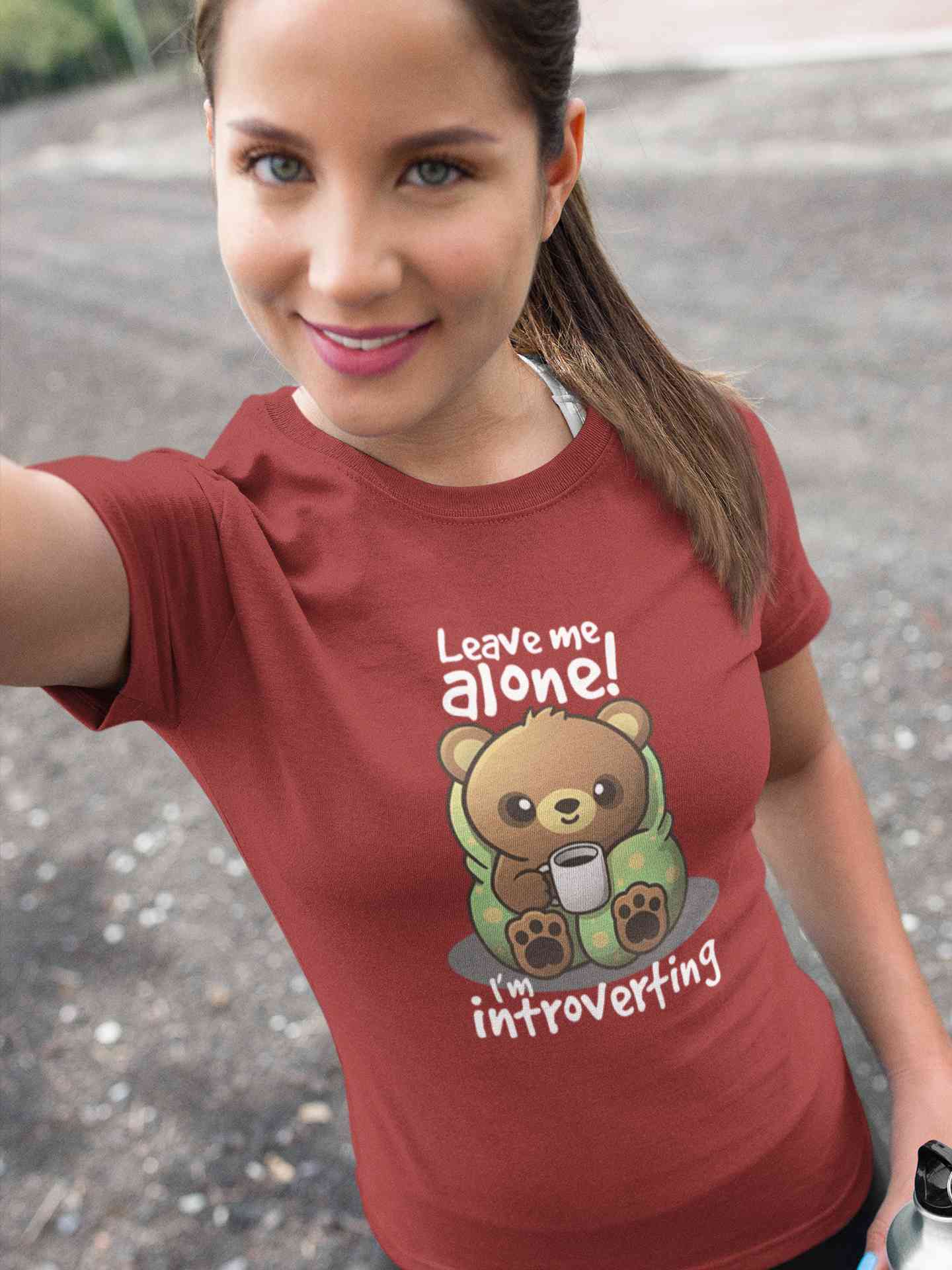 Leave Me Alone I Am Introverting Graphic Funny Quotes Women Half Sleeves T-shirt- FunkyTeesClub