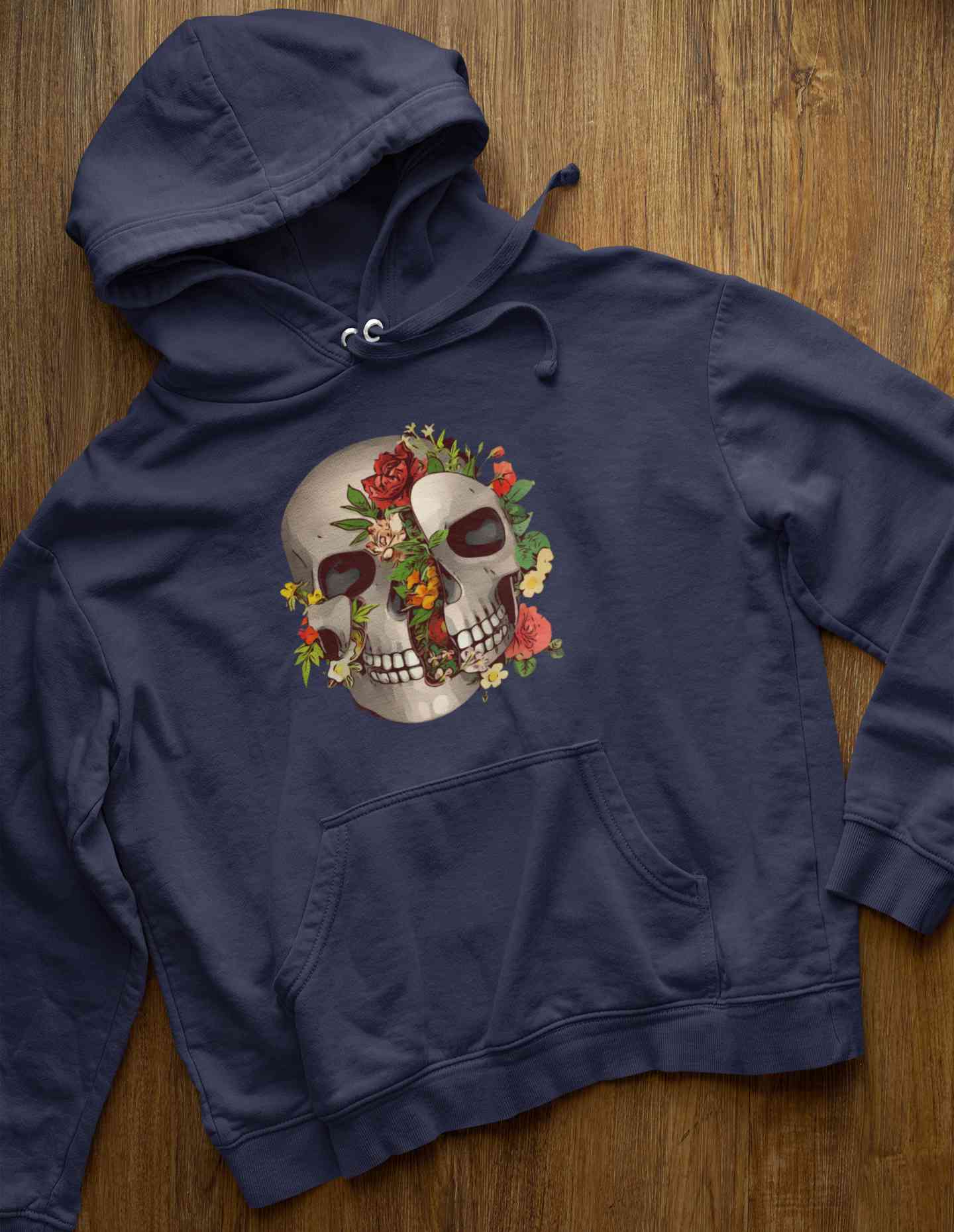 Floral And  Skull Print Men Hoodies-FunkyTeesClub