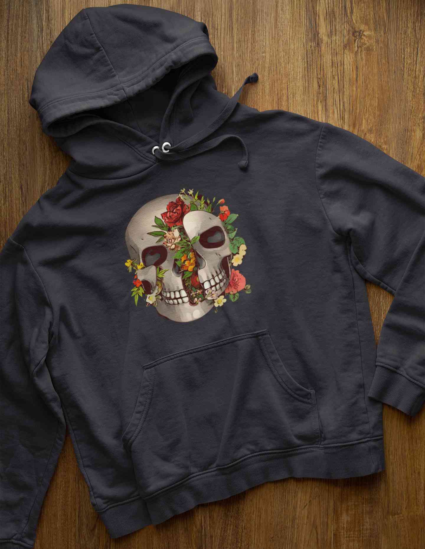 Floral And Skull Print Hoodies for Women-FunkyTeesClub