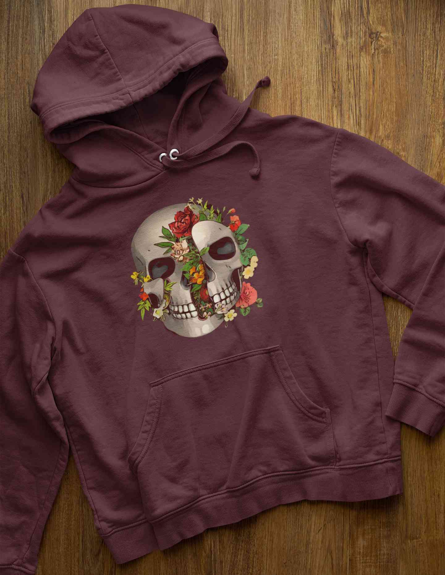 Floral And  Skull Print Men Hoodies-FunkyTeesClub
