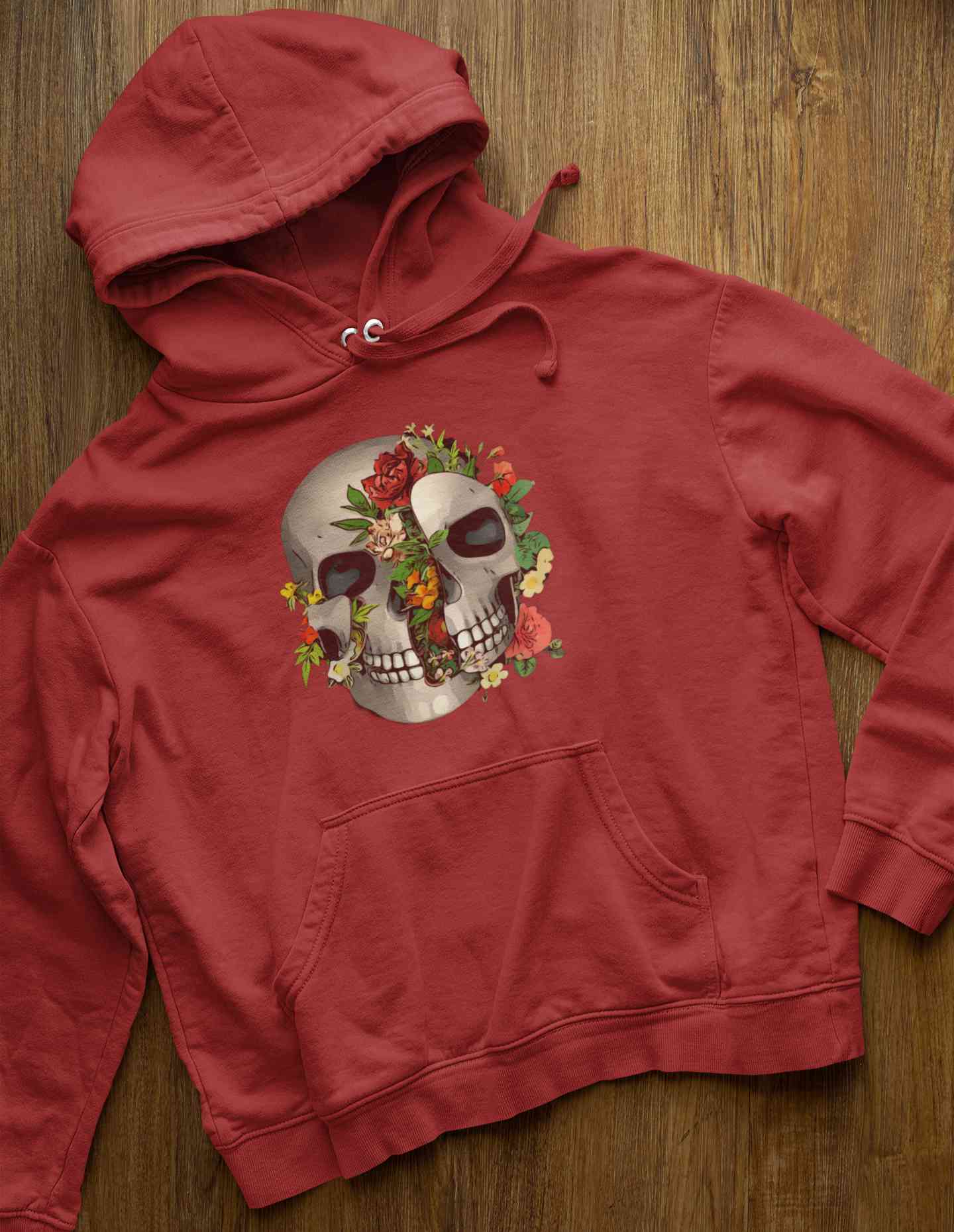 Floral And  Skull Print Men Hoodies-FunkyTeesClub