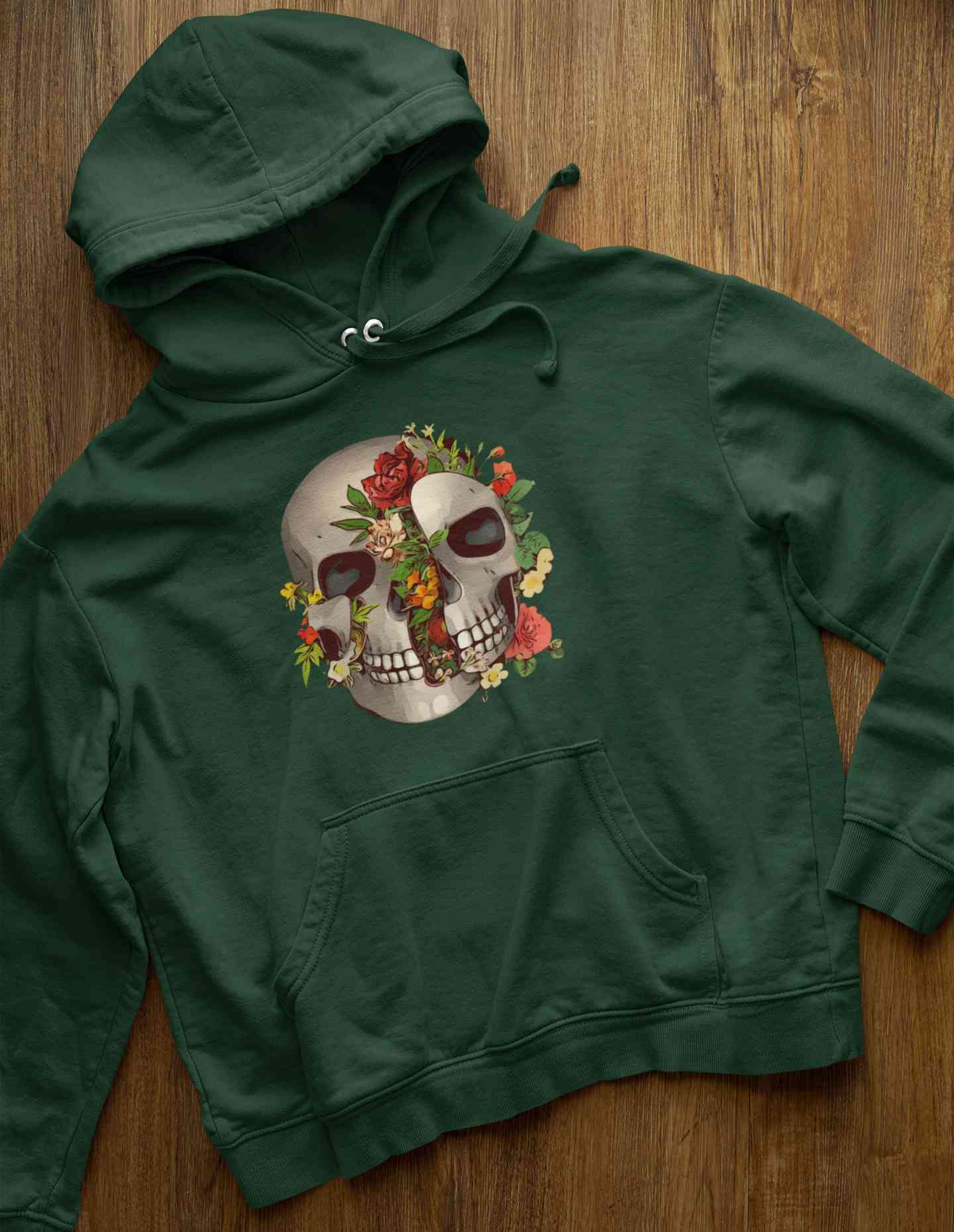Floral And Skull Print Hoodies for Women-FunkyTeesClub