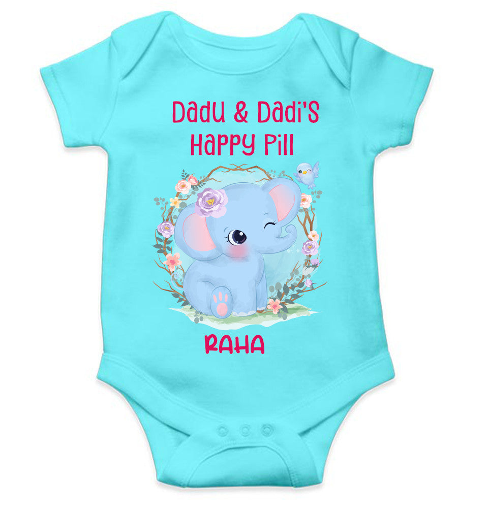 Custom Name Dada Dadis Happy Pill New Born Rompers for Baby Girl- FunkyTeesClub