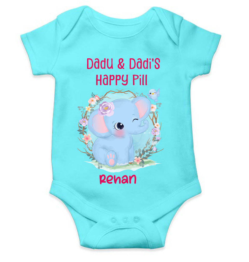 Custom Name Dada Dadis Happy Pill New Born Rompers for Baby Boy- FunkyTeesClub