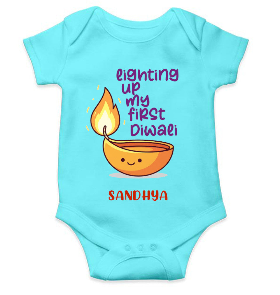 Custom Name Lighting Up My First Diwali Rompers for Baby Girl- FunkyTeesClub