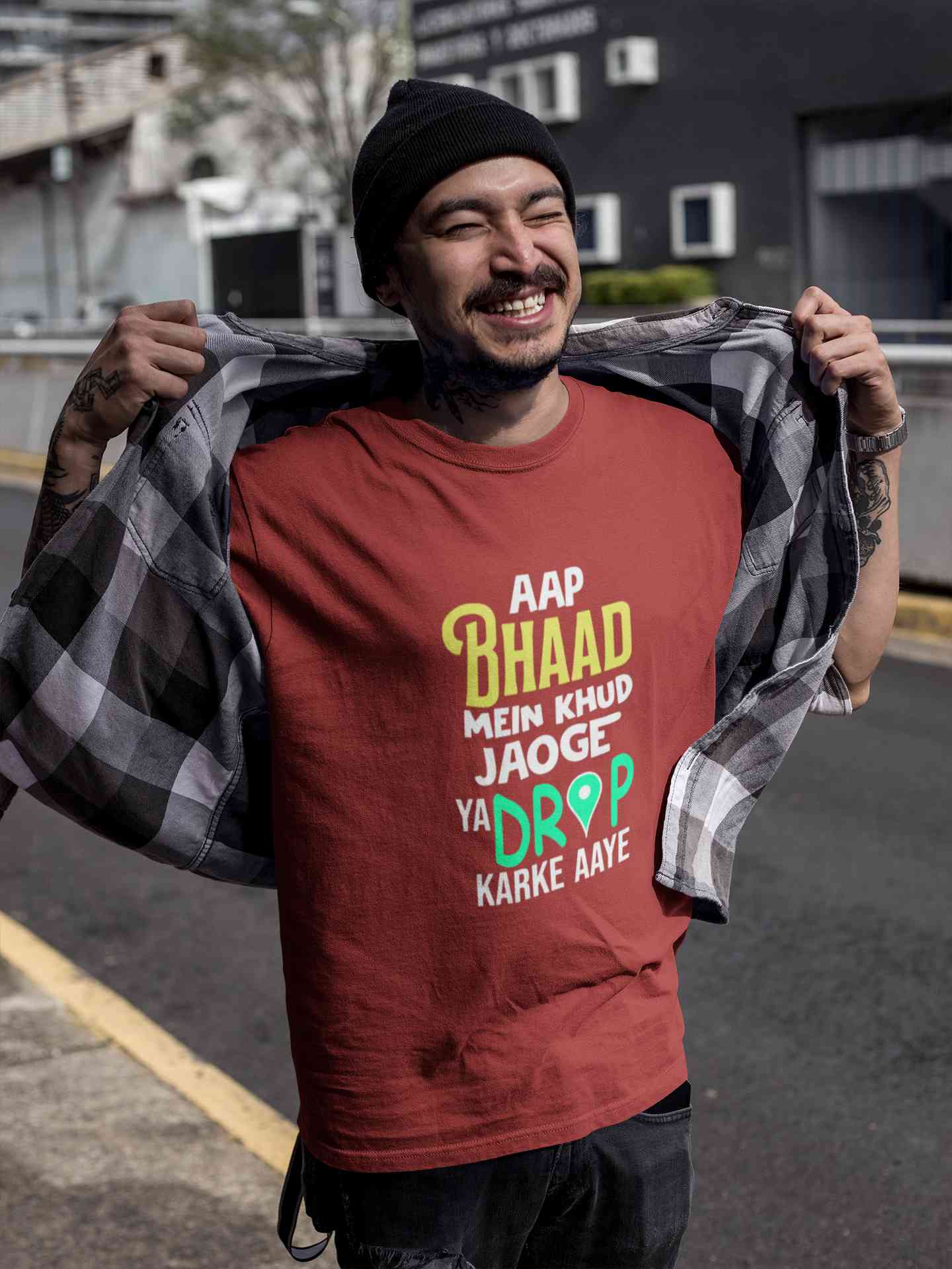 Aap Bhaad Mein Khud Jaoge Ya Drop Karke Ke Aaye Funny Dialogue Mens Half Sleeves T-shirt- FunkyTeesClub