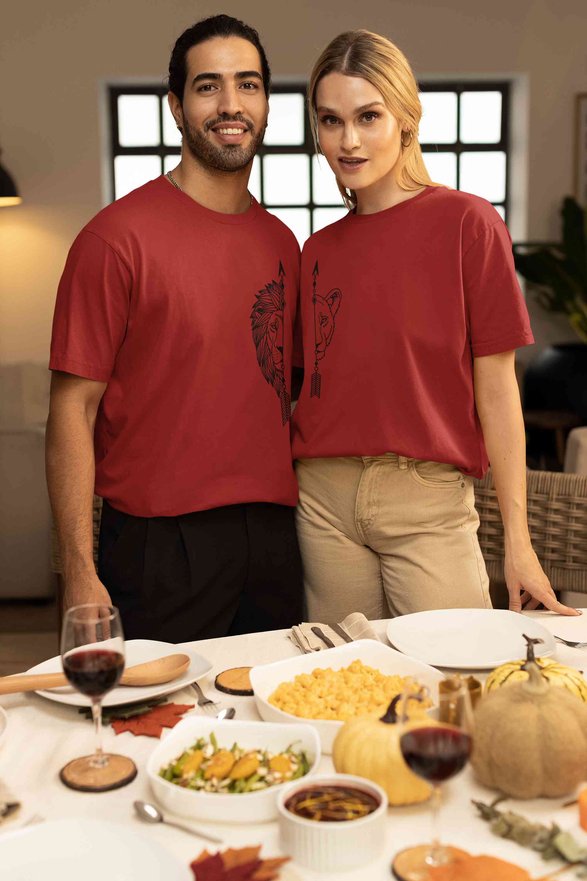 Lion and Lioness Couples Lovey Dovey Half Sleeves T-Shirts -FunkyTeesClub