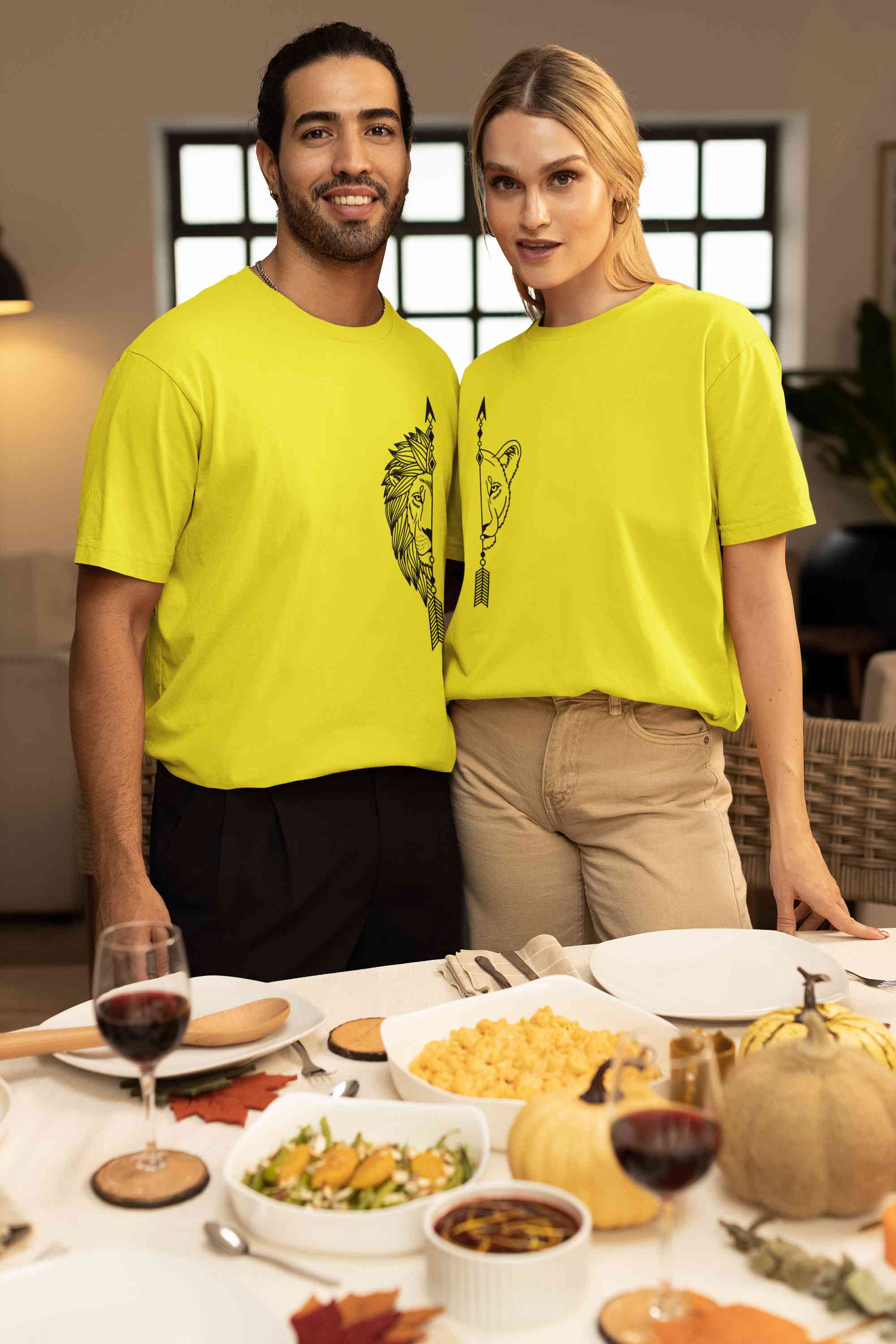 Lion and Lioness Couples Lovey Dovey Half Sleeves T-Shirts -FunkyTeesClub