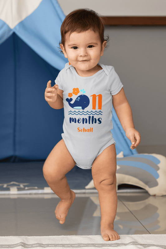 Custom Name Eleventh Month Rompers for Baby Boy- FunkyTeesClub