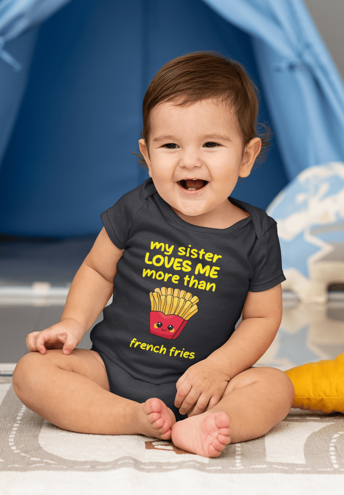 My Sister Loves Me More Than French Fries Rakshabadhan Rompers for Baby Boy- FunkyTeesClub