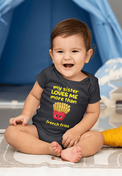My Sister Loves Me More Than French Fries Rakshabadhan Rompers for Baby Boy- FunkyTeesClub